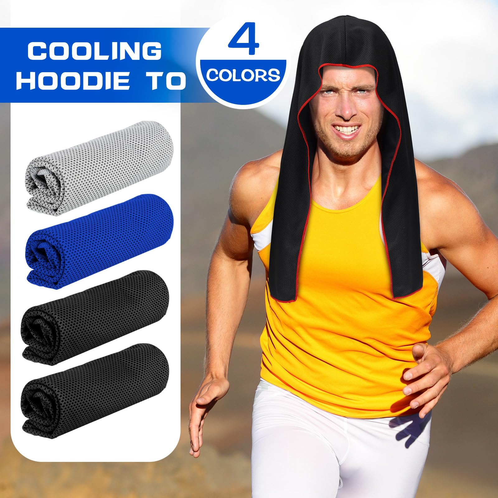 Bencailor 4 Pack Cooling Hoodie Towels Cooling Towels for Neck and Face Head Wrap UPF 50 UV Sun Protection for Sport Workout Camping(Black and Gray,Classic Style)