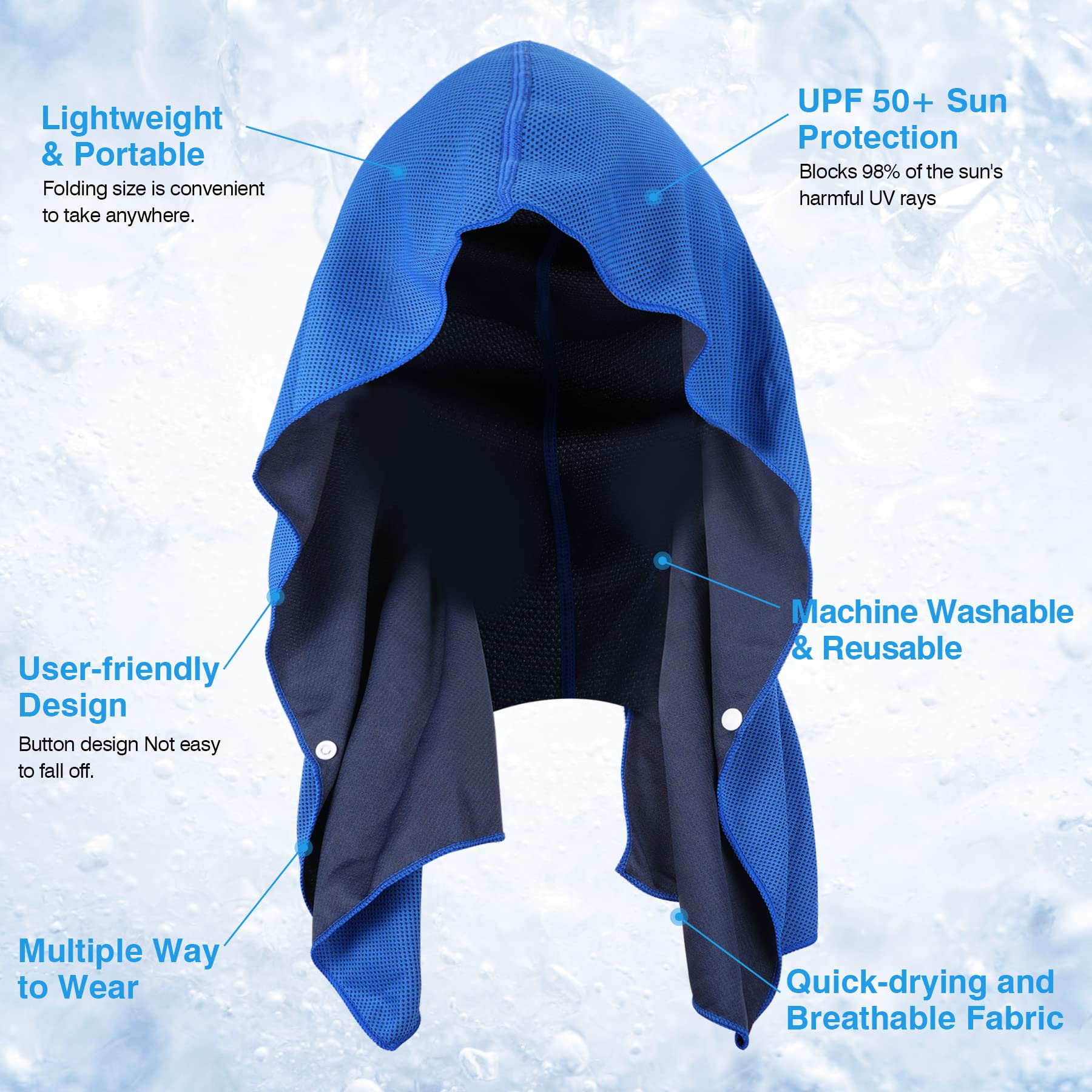Sukeen Cooling Hoodie Towel, Cooling Towels for Neck and Face Quick Drying Absorbent, UV Protection Cooling Neck Wraps, Sport Workout Camping Cycling Cooling Towel