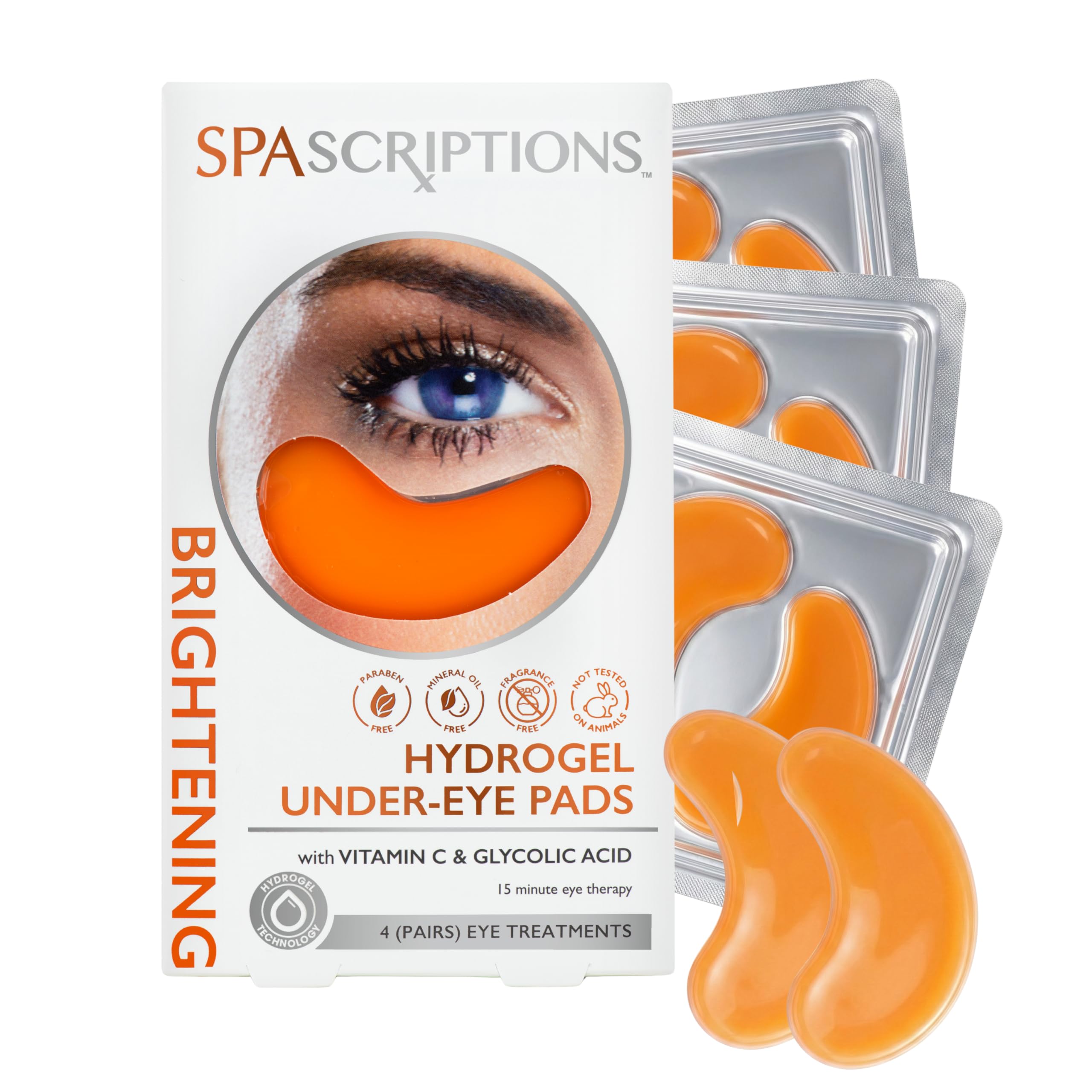 SpaScriptions Collagen Hydrogel Under Eye Patches - Anti-Wrinkle Eye Masks for Dark Circles & Puffiness, Firming & Hydrating Gel Eye Pads for Men & Women for Refreshing Daily Skin Care, 4 Pairs