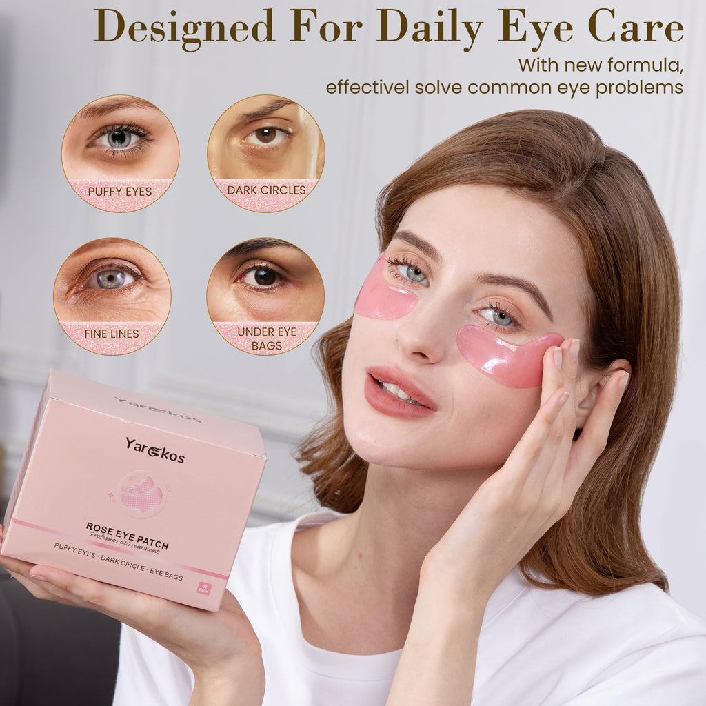 32 Pairs Under Eye Patches, Hydrating Eye Masks for Dark Circles Puffiness Puffy Eyes, Anti Wrinkle Collagen Undereye Pads, 32 Sets Travel Skincare Face Gel (24K Golden+Blue+Pink+Green)