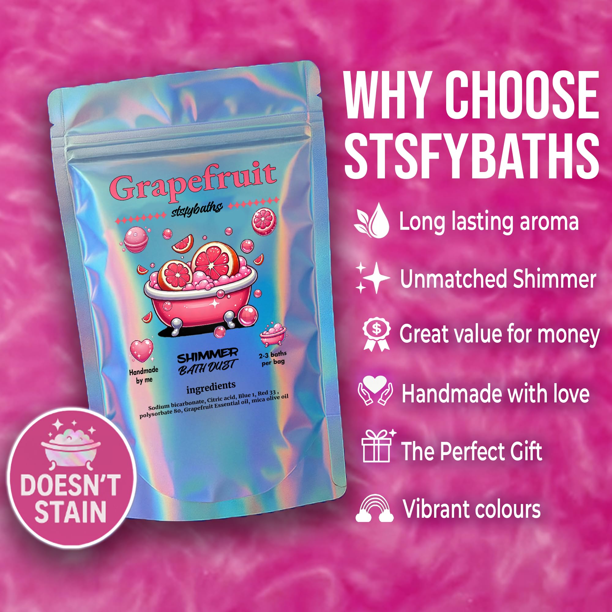 Sky Blue Bubblegum Shimmer Bath Bomb in A Bag - Handmade Scented Bath Bombs for Women,Kids and Men - Bathbomb Fizzies Perfect for Boys and Girls All Ages (4.4 Ounce, Sky Blue)