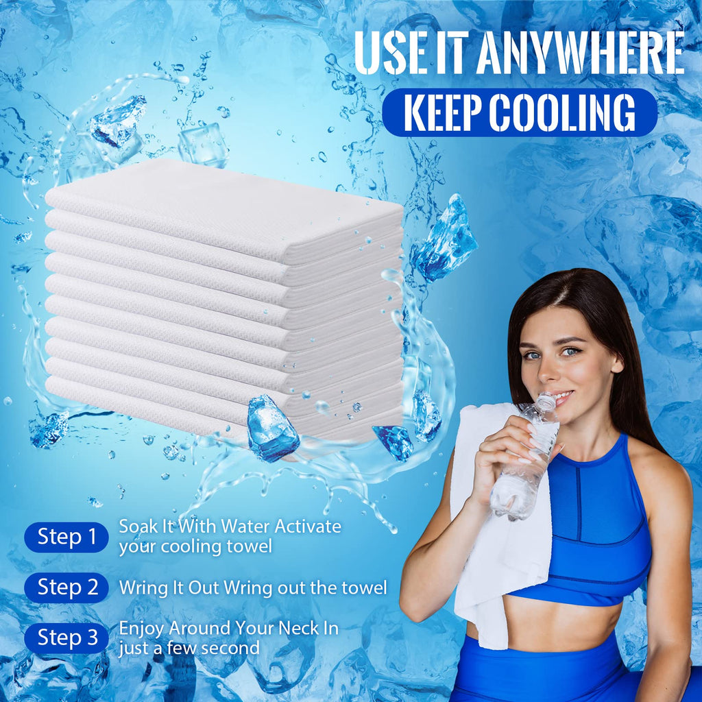BBTO 6 Count Sublimation Cooling Towels Bulk for Sports 40"x12" White Golf Sweat Gym Towel Ice Breathable Soft Chilly Microfiber Sweat Rags for Neck Face Body Hot Weather Workout Sports