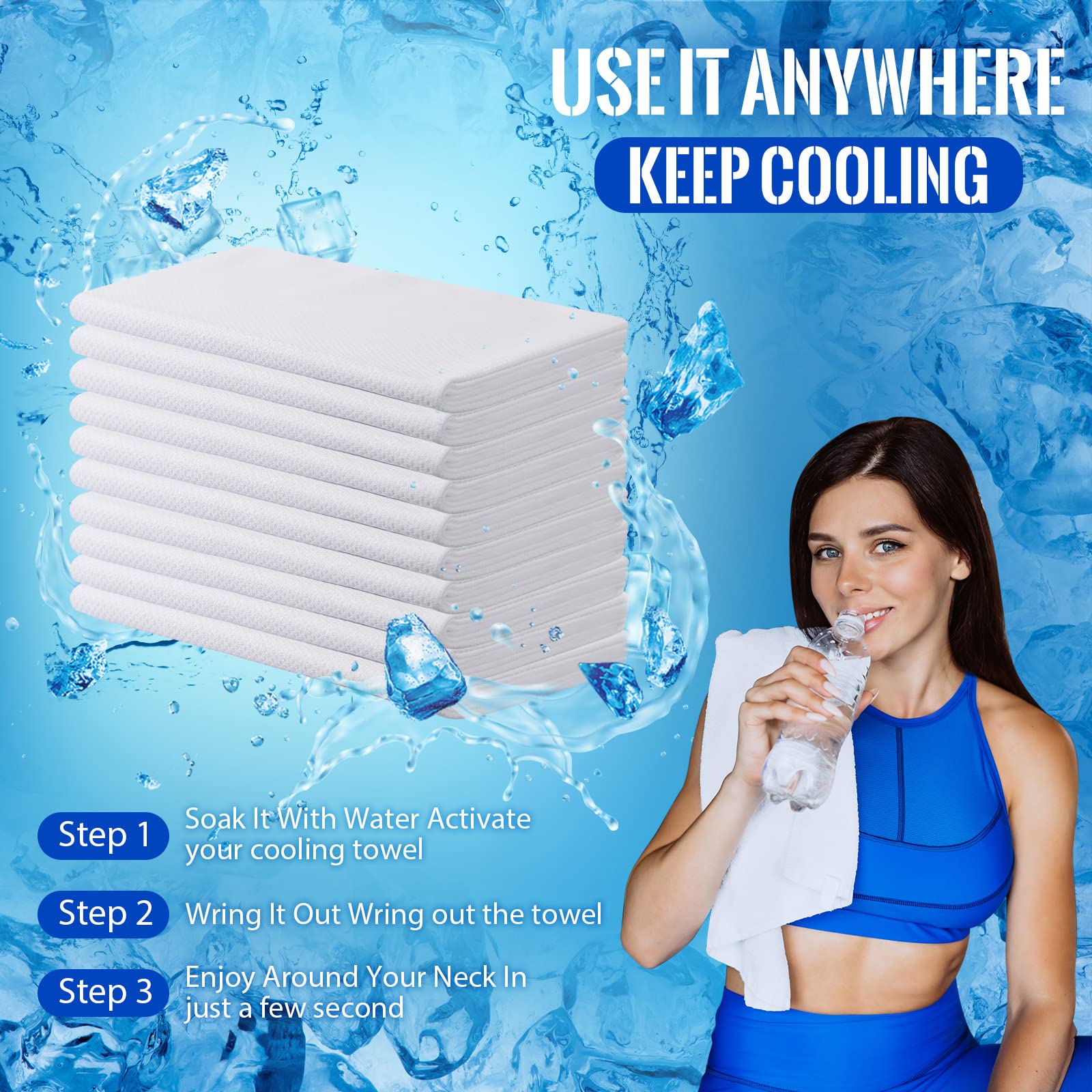 BBTO 6 Count Sublimation Cooling Towels Bulk for Sports 40"x12" White Golf Sweat Gym Towel Ice Breathable Soft Chilly Microfiber Sweat Rags for Neck Face Body Hot Weather Workout Sports