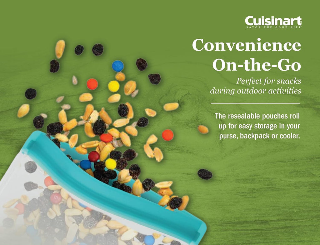 Cuisinart Reusable Food Storage Bags, 12 Pack Turquoise - Resealable Bags for Food, Leftovers, & Snacks to Store, Freeze or Refrigerate - BPA Free Flat Freezer Bags - Includes Small, Medium & Large