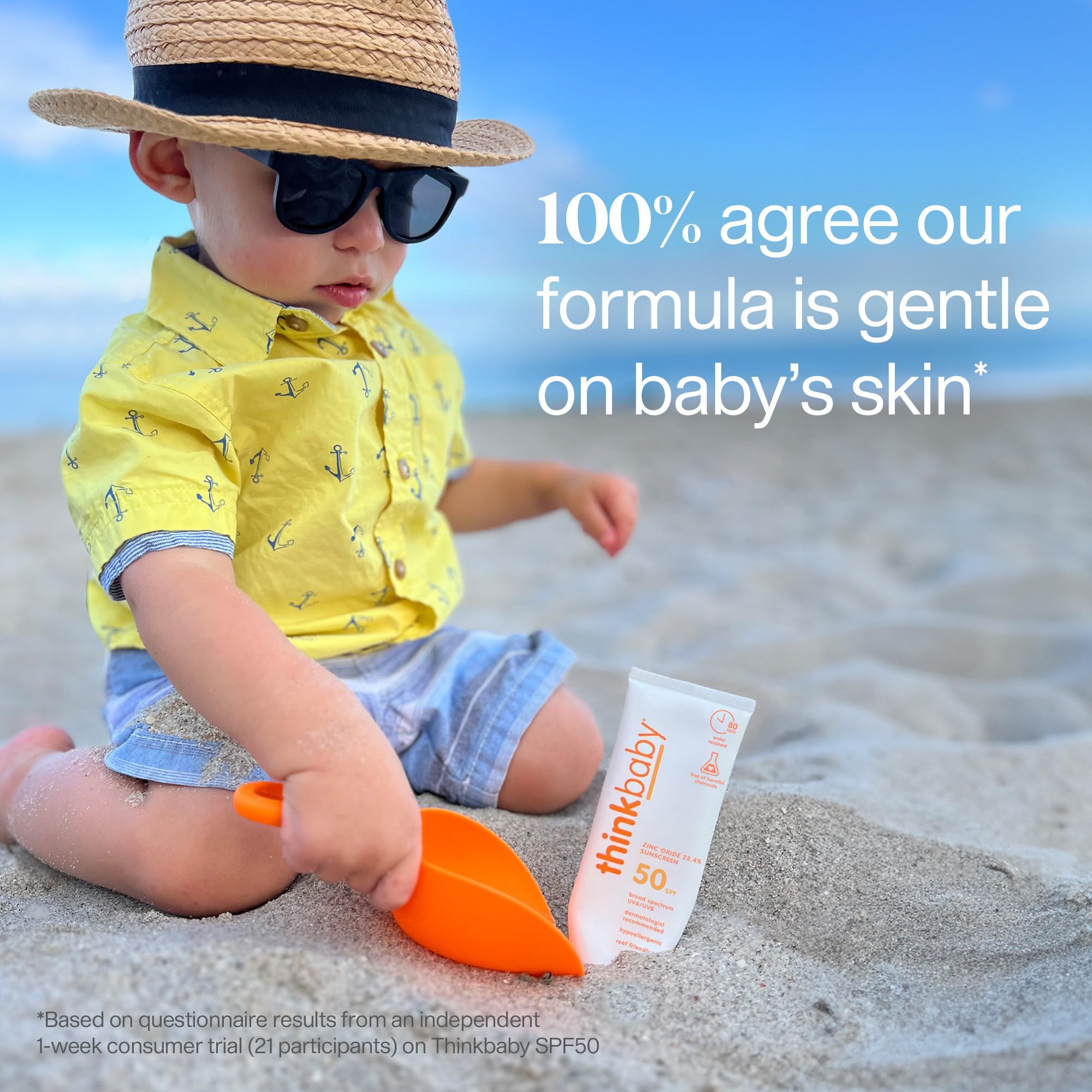 Thinkbaby SPF 50+ Baby Sunscreen, 6 Oz. – Safe, Natural Mineral Sun Cream for Babies - Water Resistant, Broad Spectrum UVA/UVB Sun Protection – Vegan Sunscreen for Kids