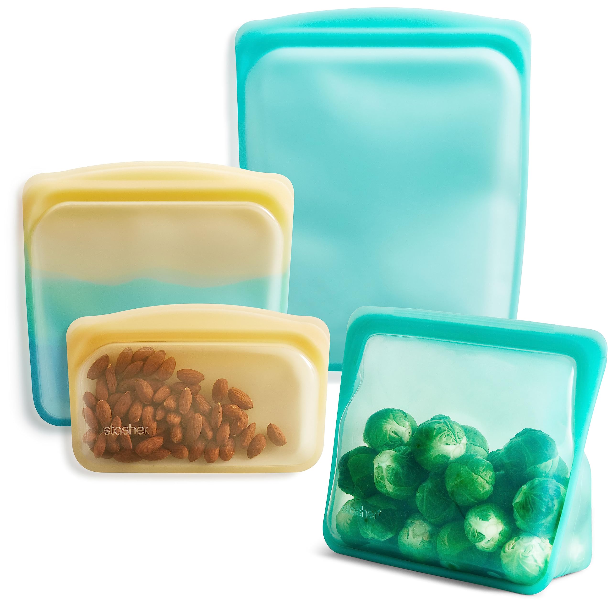 Stasher Silicone Reusable Storage Bags, 4-Pack, Reusable Freezer Bags, Microwave, Dishwasher, Oven Safe, Sous Vide, Premium Lunch Containers, Eco Friendly, Food-safe Silicone Snack Bag, Clear