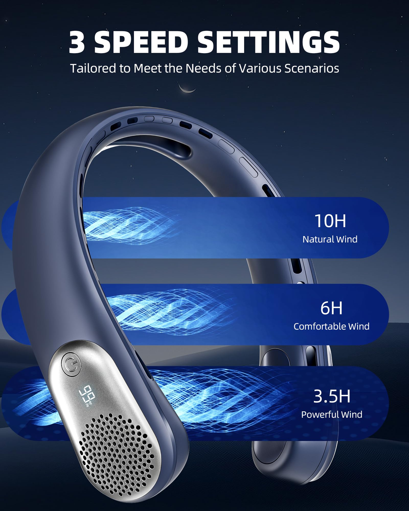 Neck Fan, Portable 4000 mAh Battery Operated Personal Fan with LED Display, 3 Wind Speed, Fast Cooling, Fast Cooling,USB Rechargeable Fan for Women Outdoor Purple