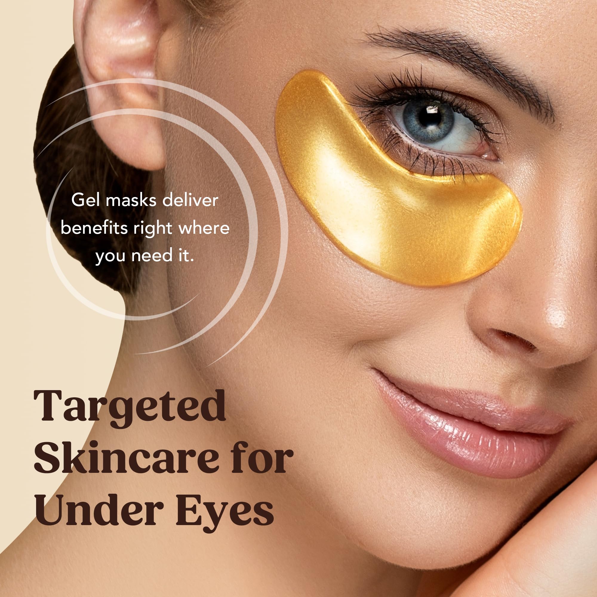 DERMORA Golden Glow Under Eye Patches - 20 Pairs Individually Packed, Hydrating Soft Gel Eye Masks for Puffiness, Wrinkles, Dark Circles & Fine Lines, Glowing Skin, Travel Friendly