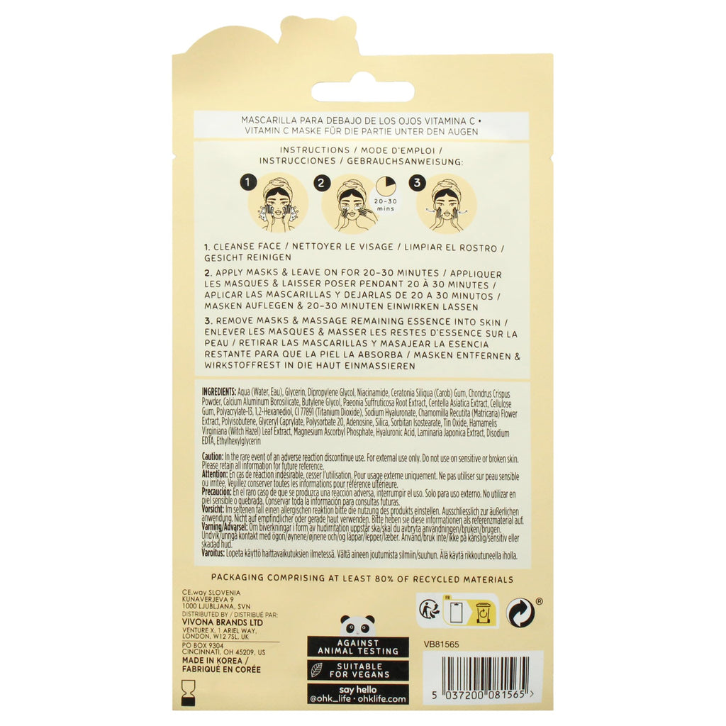 Oh K! Eye Mask - Rejuvenating - Hydrating Under Eye Patches - Depuffing Undereye Patches with Niacinamide - Hydrogel Mask for Dark Circles - 7 Pairs