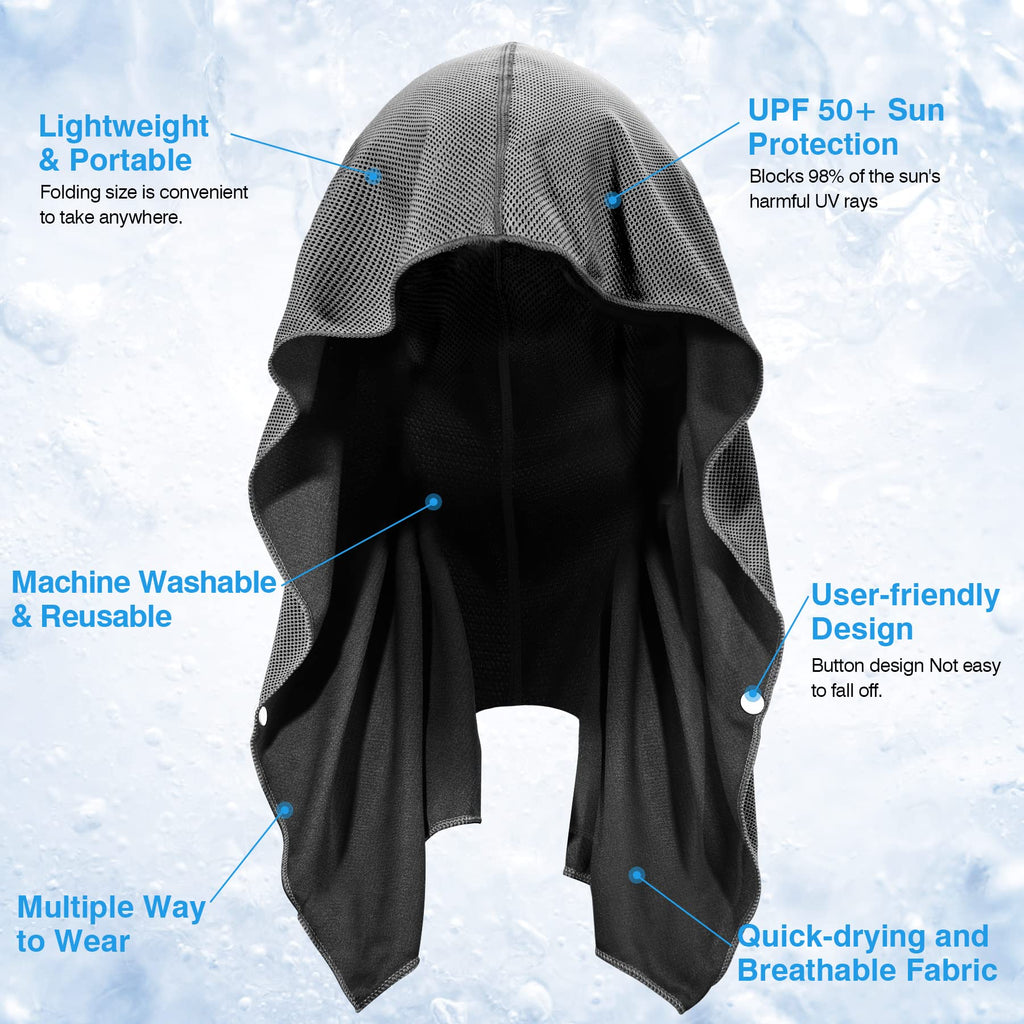 Sukeen Cooling Hoodie Towel, Cooling Towels for Neck and Face Quick Drying Absorbent, UV Protection Cooling Neck Wraps, Sport Workout Camping Cycling Cooling Towel