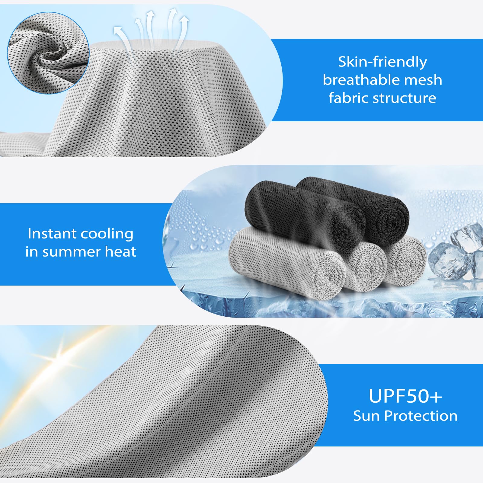 Cooling Towels - 5 Pack Gym Towels, Gym Towel for Working Out, Yoga Towel, Quick Dry Towel for Running, Camping, Fitness & More Activities