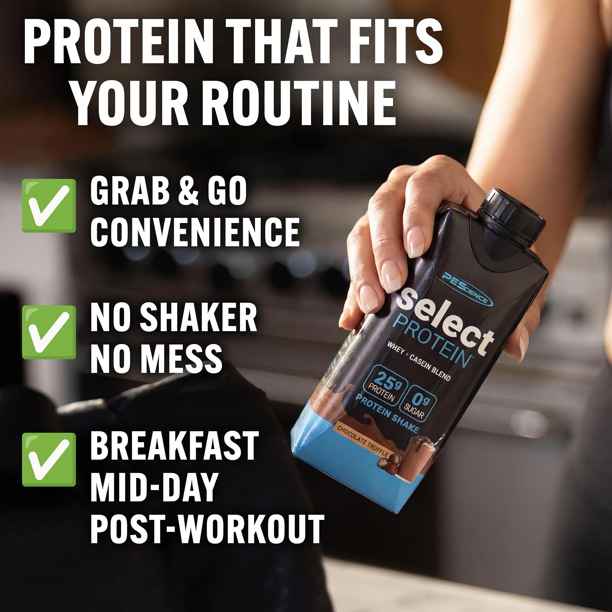 PEScience Select Protein Shake RTD, 25g Whey and Casein Blend, High Protein Drink, Gluten Free, Keto Friendly, 0g Sugar, Low Carb Ready to Drink Meal Replacement, Chocolate Truffle - Pack of 4