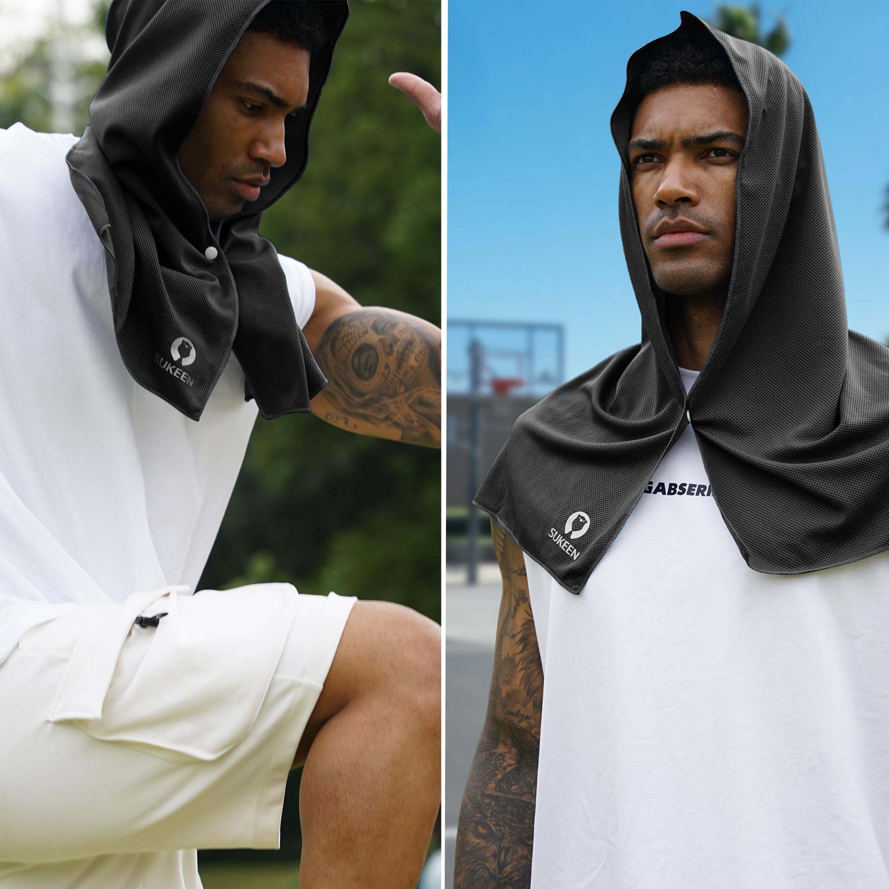 Sukeen Cooling Hoodie Towel, Cooling Towels for Neck and Face Quick Drying Absorbent, UV Protection Cooling Neck Wraps, Sport Workout Camping Cycling Cooling Towel