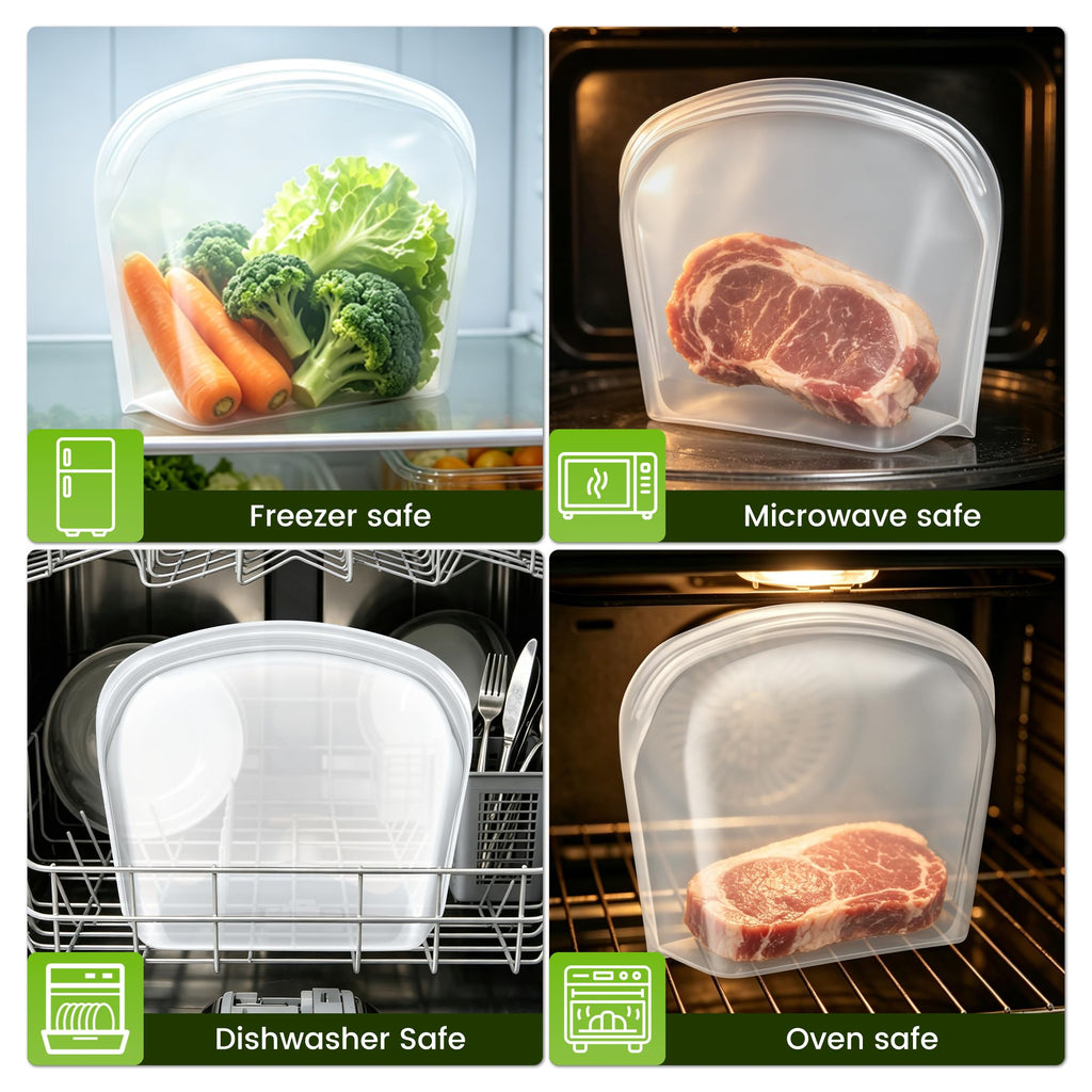 Reusable Silicone Food Storage Bag, Extra Large 124oz/3500ml Stand Up Sandwich Containers Leakproof for Oven, Microwave, Sous Vide & Freezer Bags for Meal Prep BBQ Camping Picnic Organization