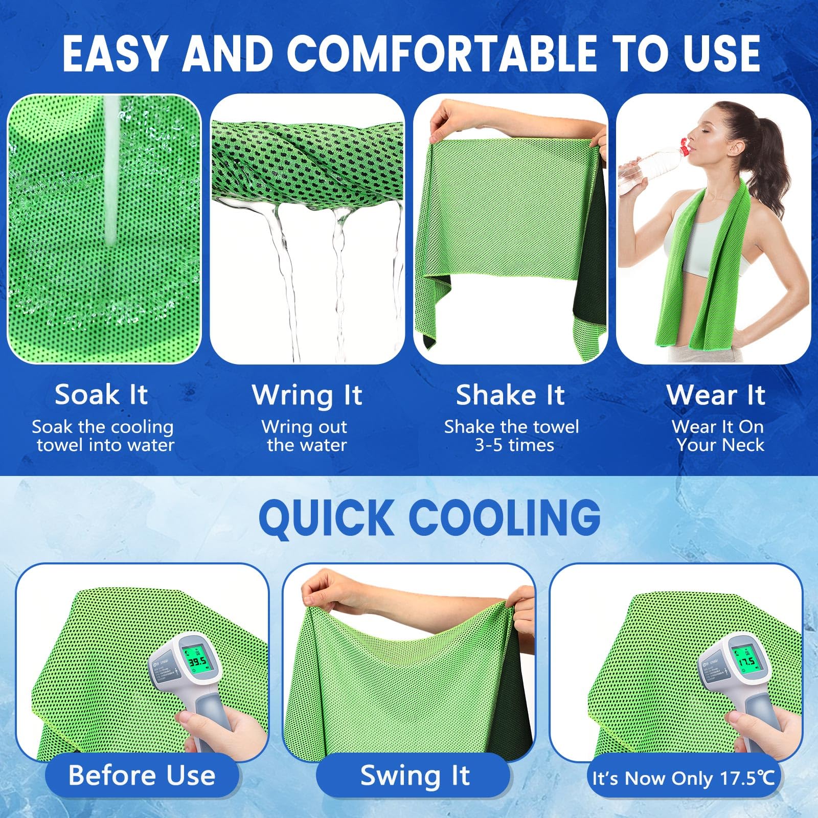 Hosuly 1000 Pack Cooling Towels Bulk 40 x 12 Inch Large Chilly Breathable Sweat Sports Cold Towels Sublimation Microfiber Ice Neck Rag for Hot Weather Workout Gym Team Gift (Dark Blue)