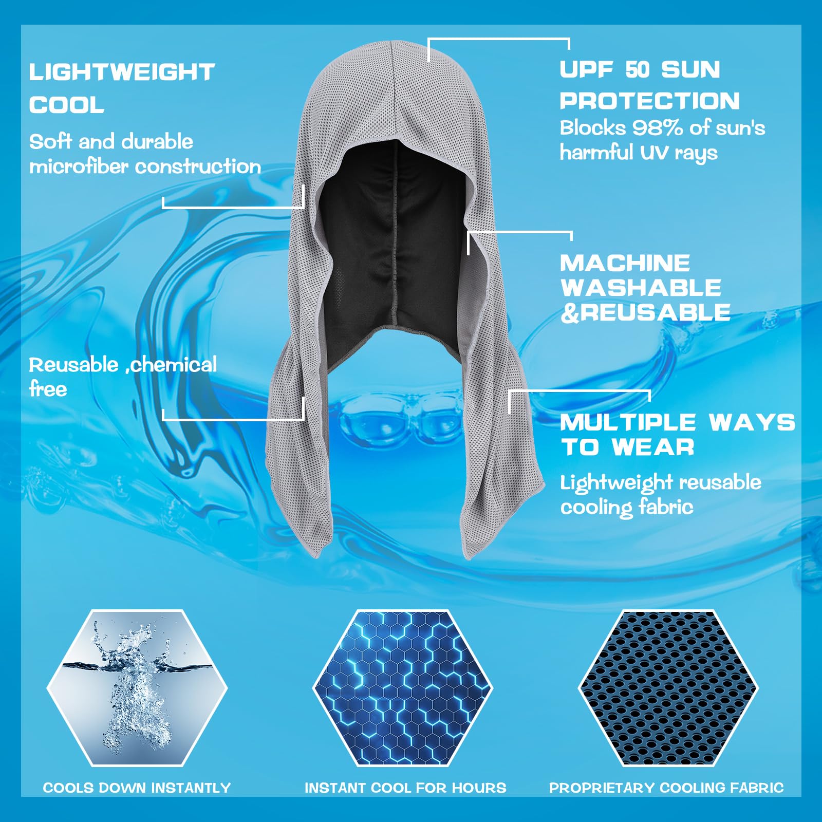 Bencailor 4 Pack Cooling Hoodie Towels Cooling Towels for Neck and Face Head Wrap UPF 50 UV Sun Protection for Sport Workout Camping(Black and Gray,Classic Style)