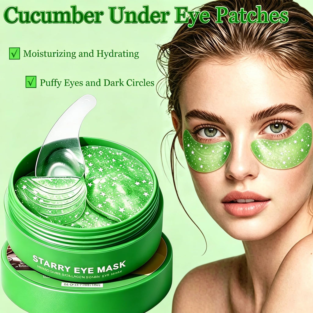 60 PCS Cucumber Under Eye Patches,Eye Masks for Dark Circles,Puffiness and Eye Bags,Moisturizing Eye Patches Skincare, Reduce Eye Skin Dryness,Wrinkles and Fine Lines,Self Care Gifts for Women