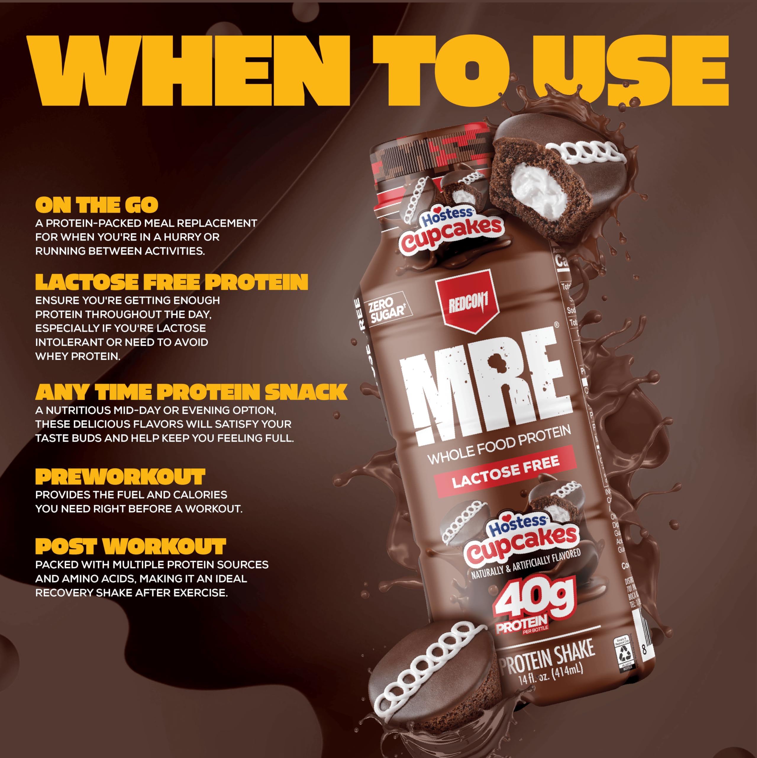 REDCON1 MRE RTD Protein Shake | Milk Chocolate | Lactose Free, 40g Protein - 12 Pack, 14 oz