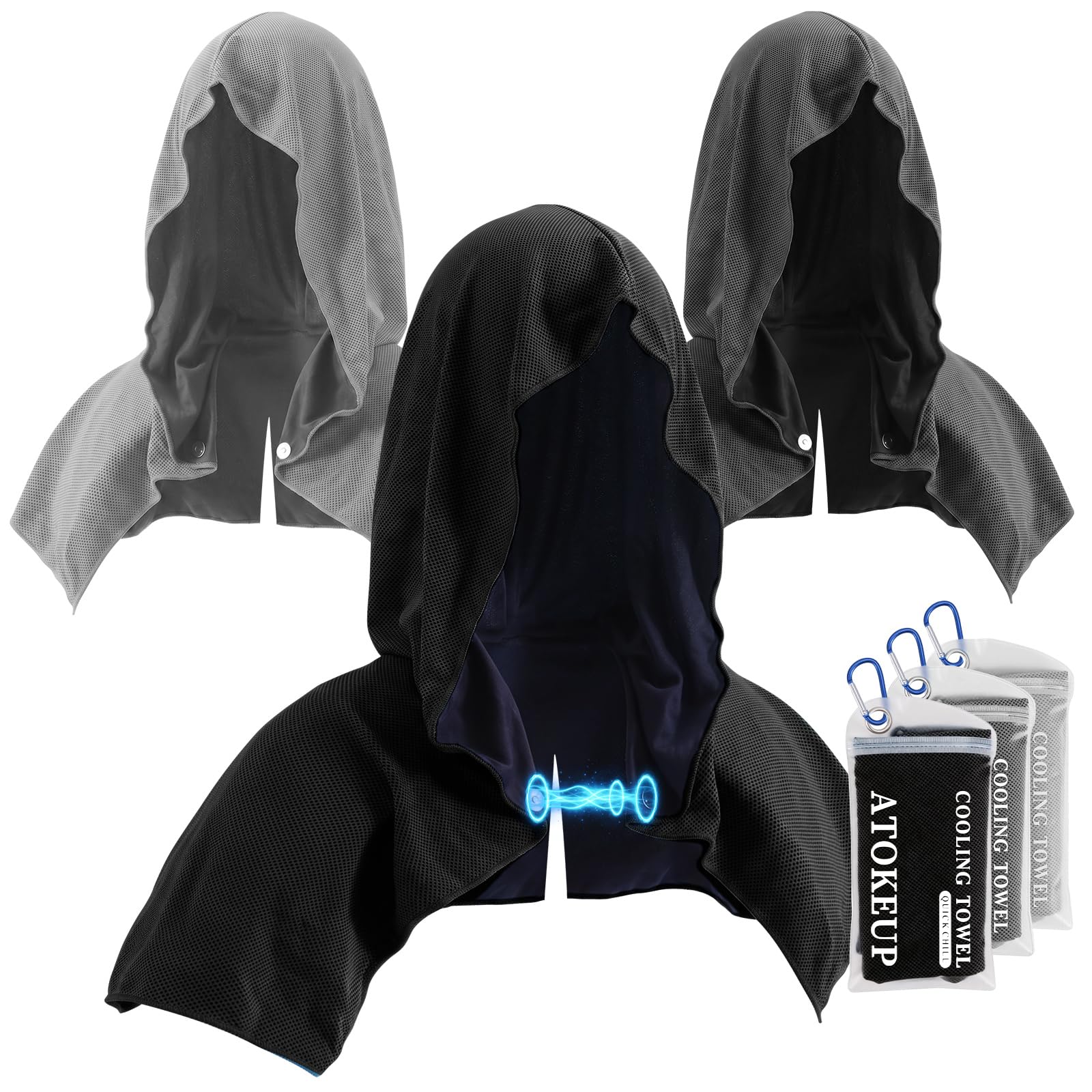 3 Pack Cooling Hoodie Towels for Neck and Face, Ice Towels for Hot Weather | UPF 50 Sun Protection & Instant Cooling, Soft Breathable Towel for Sport, Work Out, Gym, Camping & More Activities
