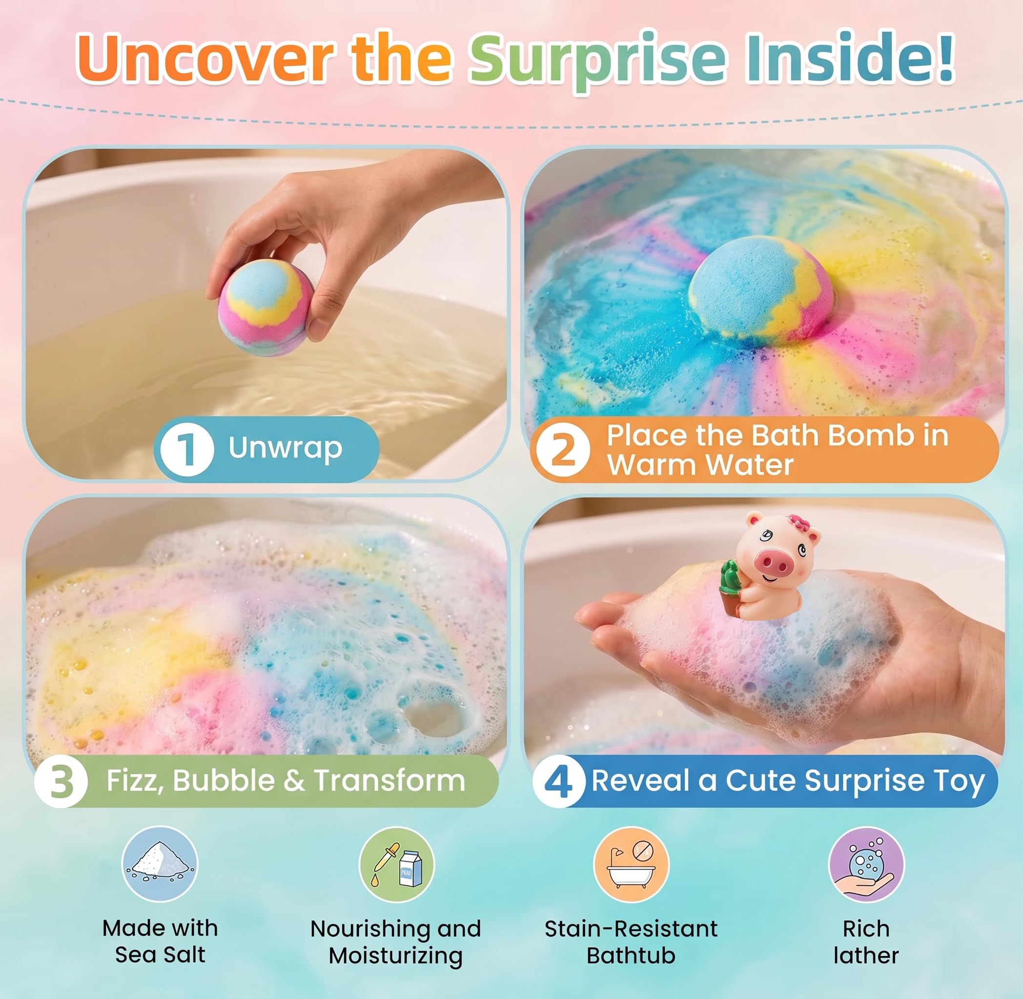 Bath Bombs with Surprise Inside, 12 Pack Fizzy Bath Bombs with Animal Figures Inside, Play Fizz Bubble Bath Gift Set with Natural Bath Bombs, Colorful Sea Salt Bath Balls Gifts (Zoo)