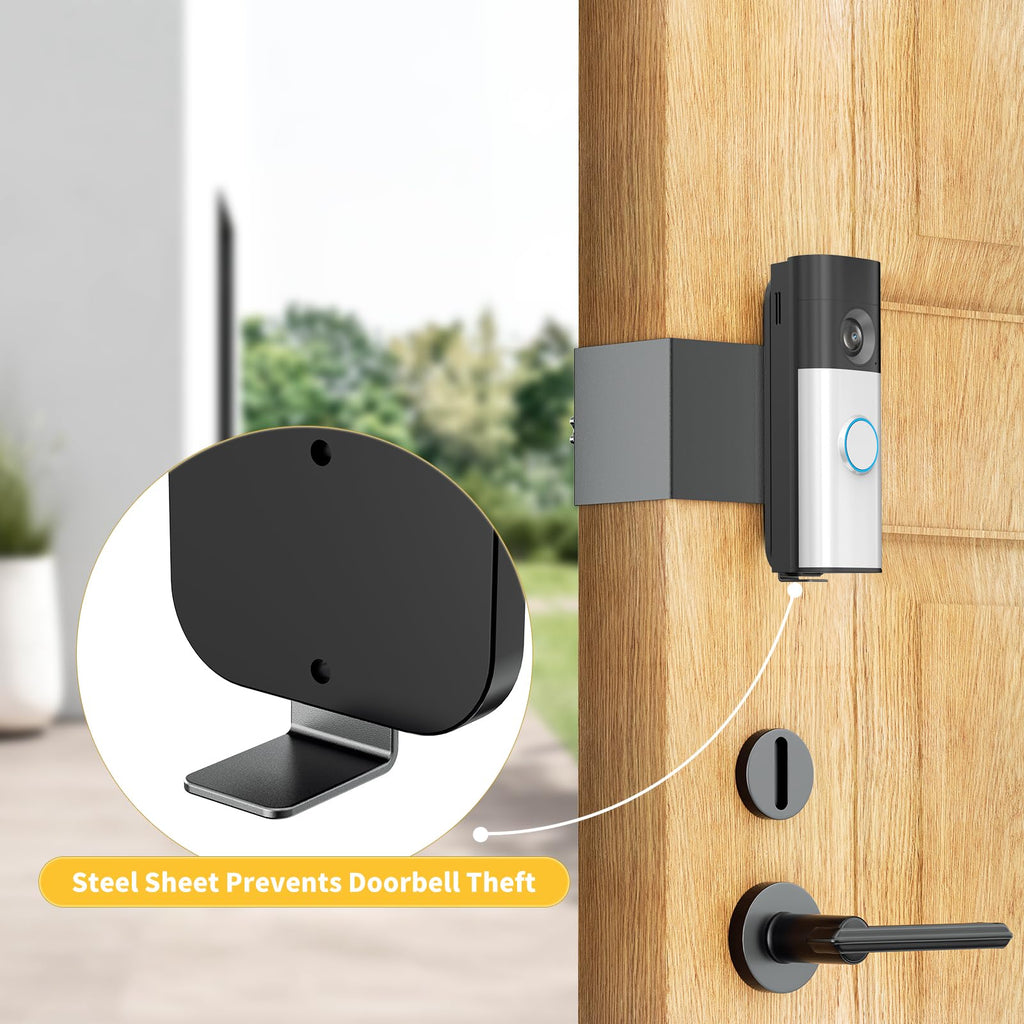 Anti-Theft Video Doorbell Camera Mount Compatible with Ring/Blink Doorbell | No-Drill - Easy to install - No Front Cover Metal Doorbell Bracket Holder for House Rental Apartment Condo