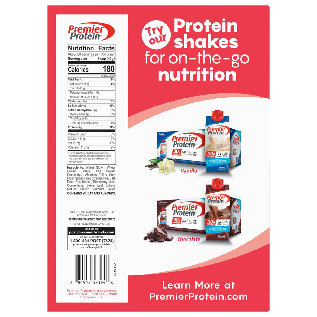 Premier Protein Mixed Berry Almond Breakfast Cereal, High-Protein Crunch with Real Fruit and Nuts, 30 oz Bag (1 Count)