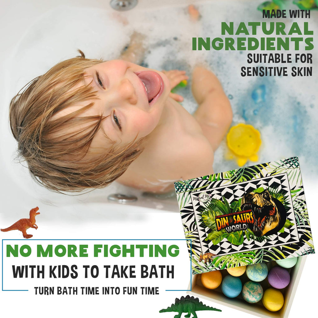 Bath Bombs for Kids with Surprise Toys Inside Plus Dinosaur Puzzle - Set of 9 Organic Dino Egg Bath Bombs, Gentle and Kids Safe, Fizzy Balls with Rich Bubbles, Birthday Gifts for Boys, Girls