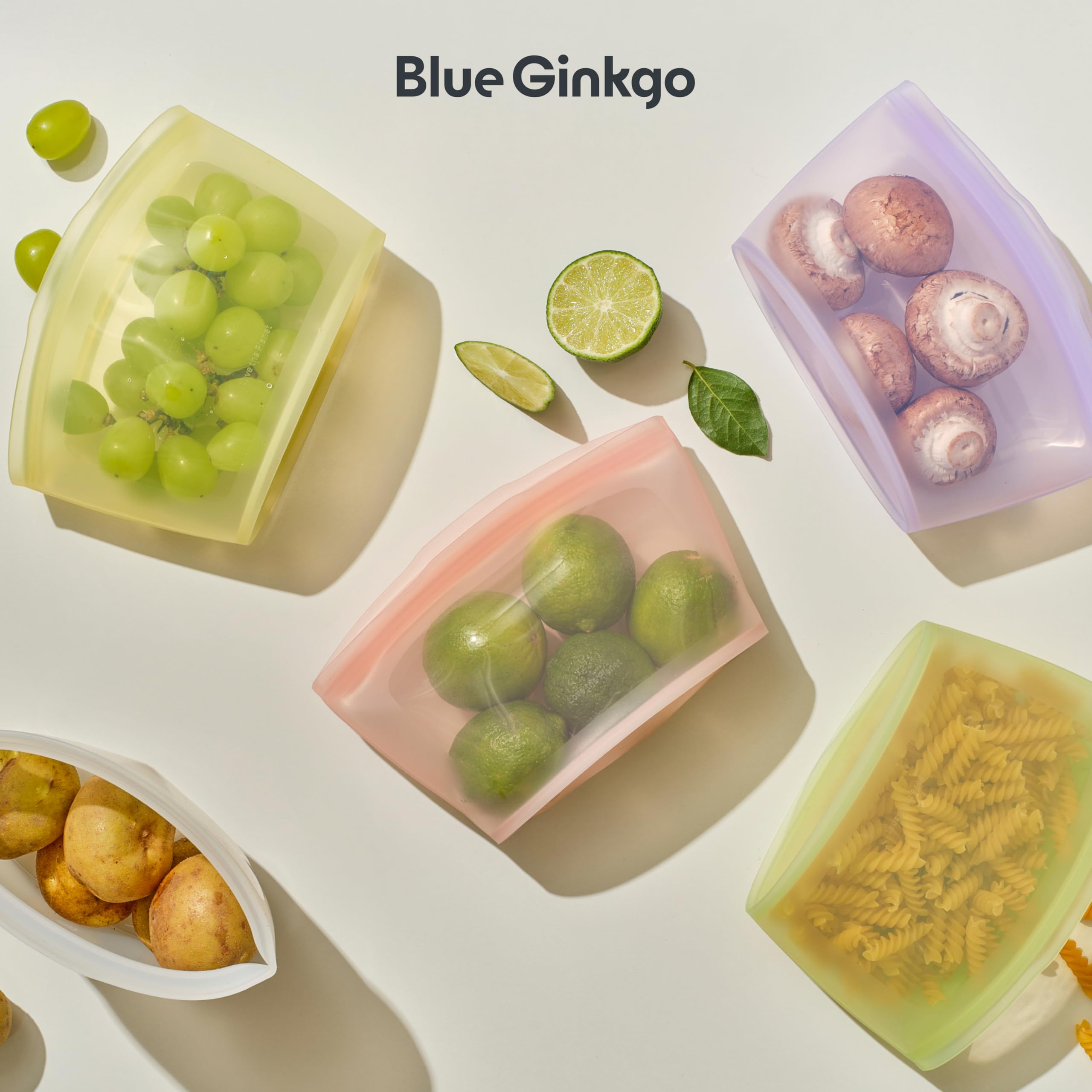 Blue Ginkgo Reusable Silicone Storage Bags – 4-Pack | Korean-Made Stand Up Food, Freezer Bags - Pumkin Yellow