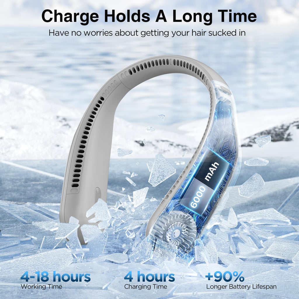 Hotsales Neck Fan, Hands Free Bladeless Neck Fans Portable Rechargeable, 6000 mAh Battery Operated Wearable Personal Fan, Cooling Neck Fan, 3 Speeds, USB Fan Gifts for Men, Women, Travel, Outdoor