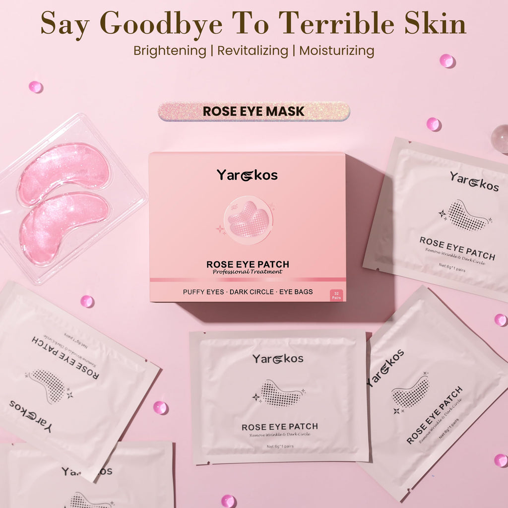 32 Pairs Under Eye Patches, Hydrating Eye Masks for Dark Circles Puffiness Puffy Eyes, Anti Wrinkle Collagen Undereye Pads, 32 Sets Travel Skincare Face Gel (24K Golden+Blue+Pink+Green)