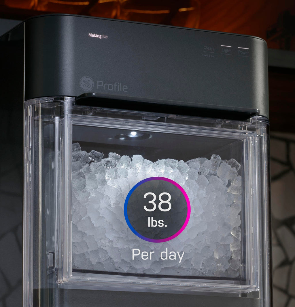 GE Profile Opal Ultra, Countertop Nugget Ice Maker, 1 Gal XL Side Tank, *Amazon Exclusive*, 38 lbs/Day, Pebble Pellet Crushed Ice Machine, WiFi Black Stainless Steel