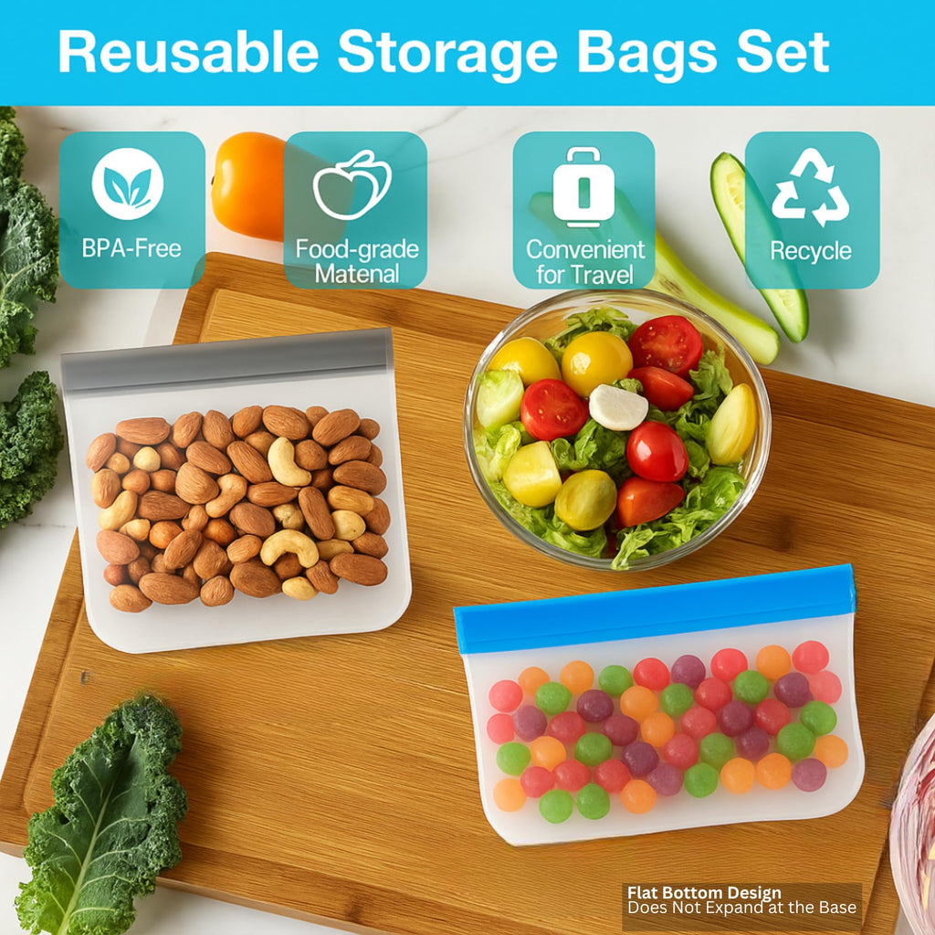 10 Pack Dishwasher Safe Reusable Bags, Leakproof Reusable Freezer Bags, BPA Free Food Storage Bags for Lunch, Marinate and Travel, 3 Gallon, 4 Sandwich, 3 Snack Bags