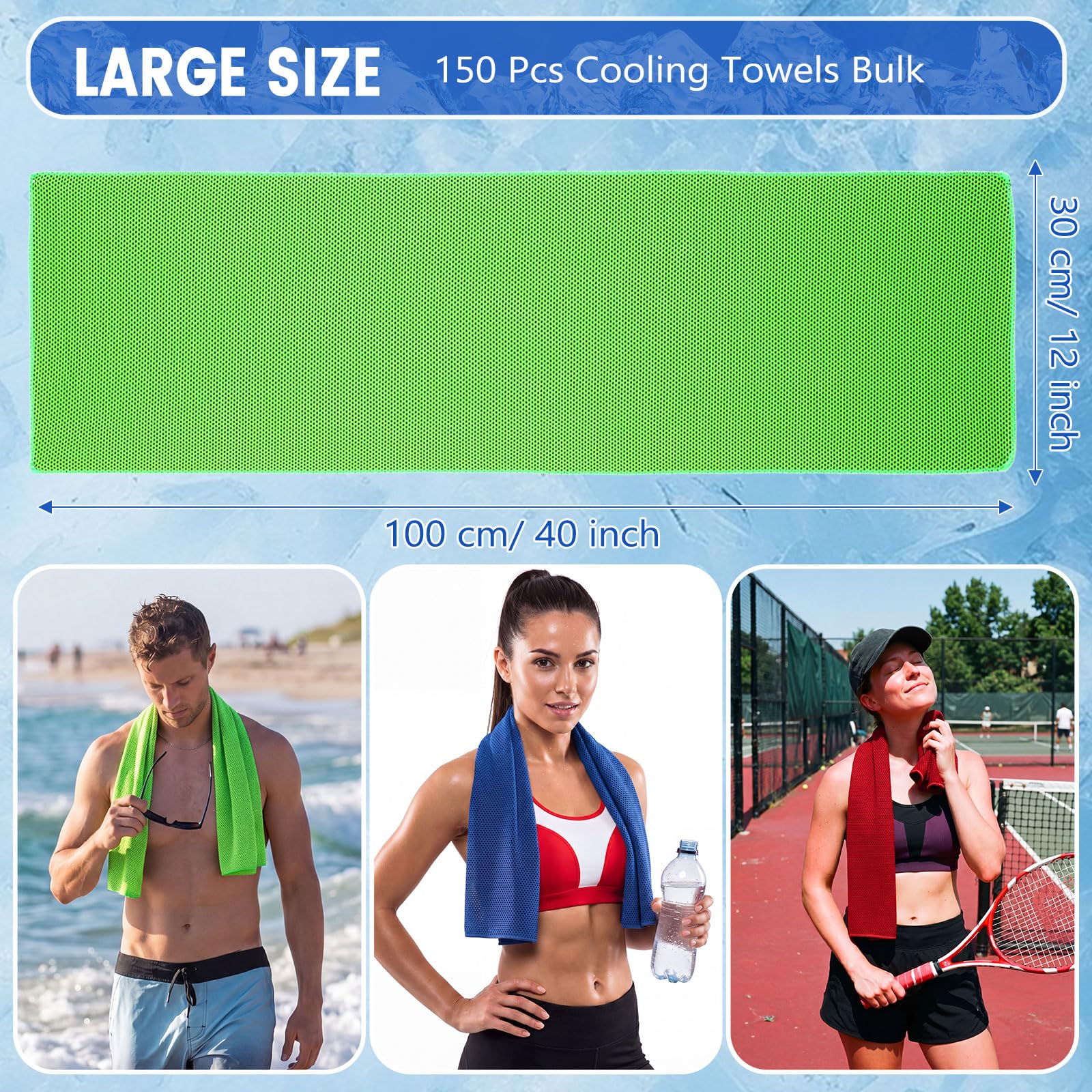 Hosuly 1000 Pack Cooling Towels Bulk 40 x 12 Inch Large Chilly Breathable Sweat Sports Cold Towels Sublimation Microfiber Ice Neck Rag for Hot Weather Workout Gym Team Gift (Dark Blue)