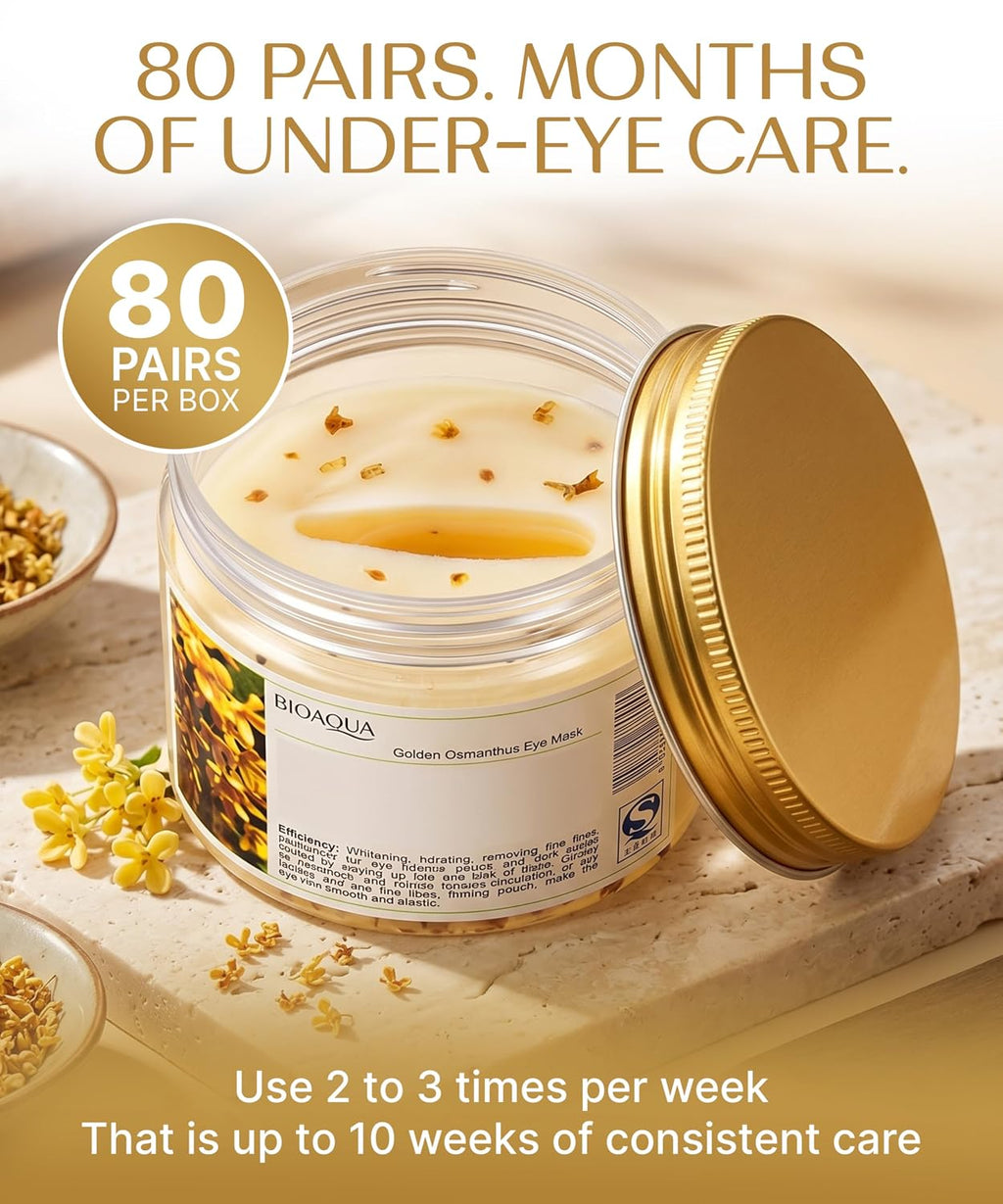 BIOAQUA Under Eye Patches - Collagen Under Eye Patches to Reduce the Look of Dark Circles & Puffy Eyes - Hydrating Osmanthus Lemon Gel Eye Mask, 80 Pcs