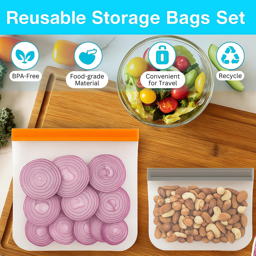 10 Pack Dishwasher Safe Reusable Bags, Leakproof Reusable Freezer Bags, BPA Free Food Storage Bags for Lunch, Marinate and Travel, 3 Gallon, 4 Sandwich, 3 Snack Bags