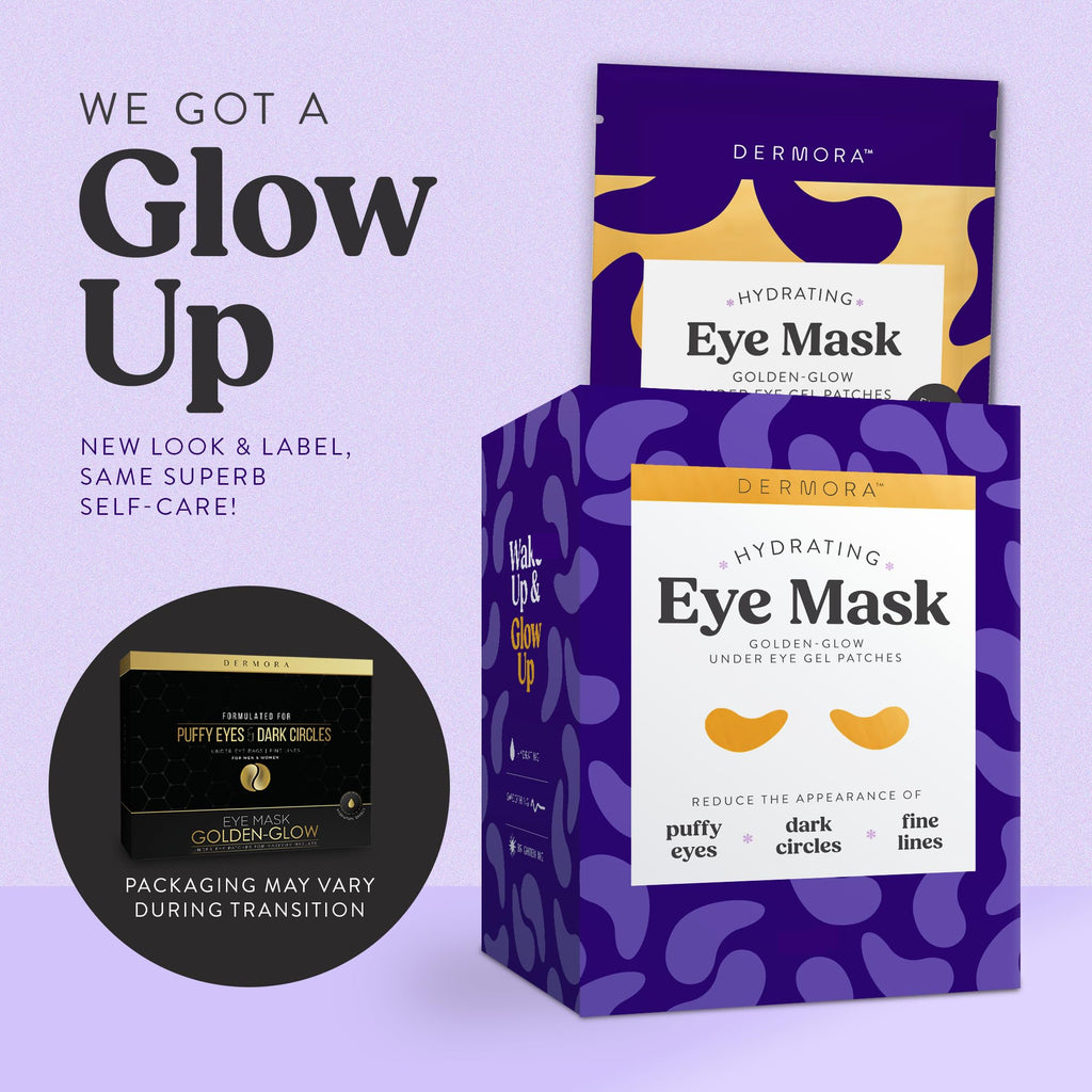 DERMORA Golden Glow Under Eye Patches - 20 Pairs Individually Packed, Hydrating Soft Gel Eye Masks for Puffiness, Wrinkles, Dark Circles & Fine Lines, Glowing Skin, Travel Friendly
