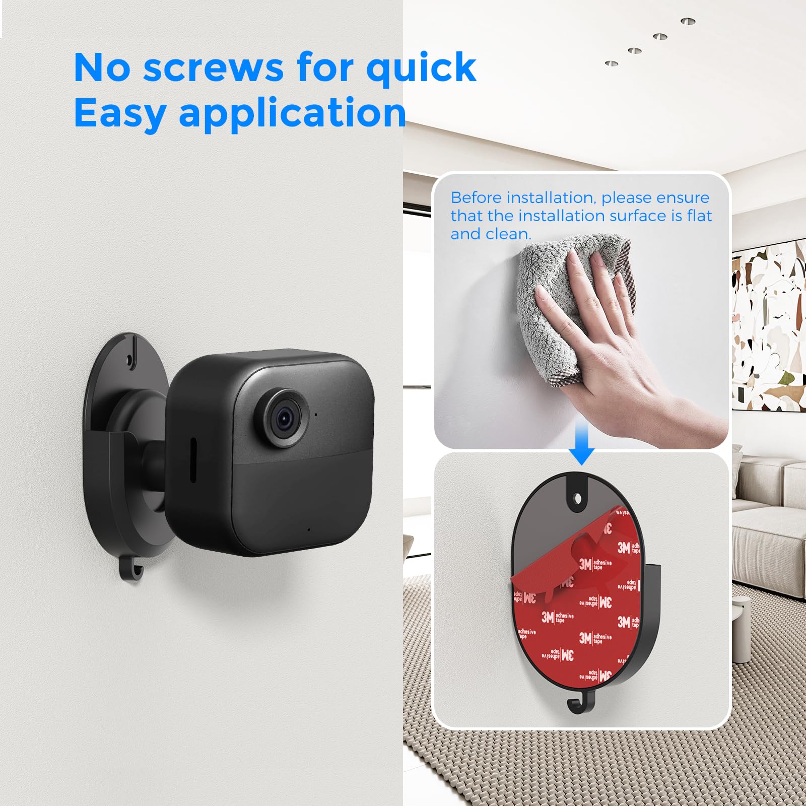 No Drill Mount Compatible with Blink/Ring/Wyze Camera,Fixing Bracket with Strong Self-Adhesive Tape Fits for Ring Indoor Cam(1st/2nd Gen),RingStick Up Cam,Blink Camera 4/3,BlinkMini 2K+