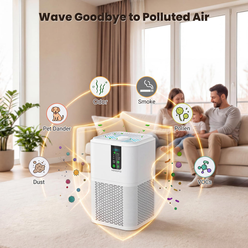 Air Purifiers for Home Large Room Up to 1750ft², Vendfo H13 HEPA Air Purifier for Bedroom with Auto Air Quality Monitor, Air Cleaner with Fragrance for Smoke Dust Pollen Pets Hair Odor, White Black