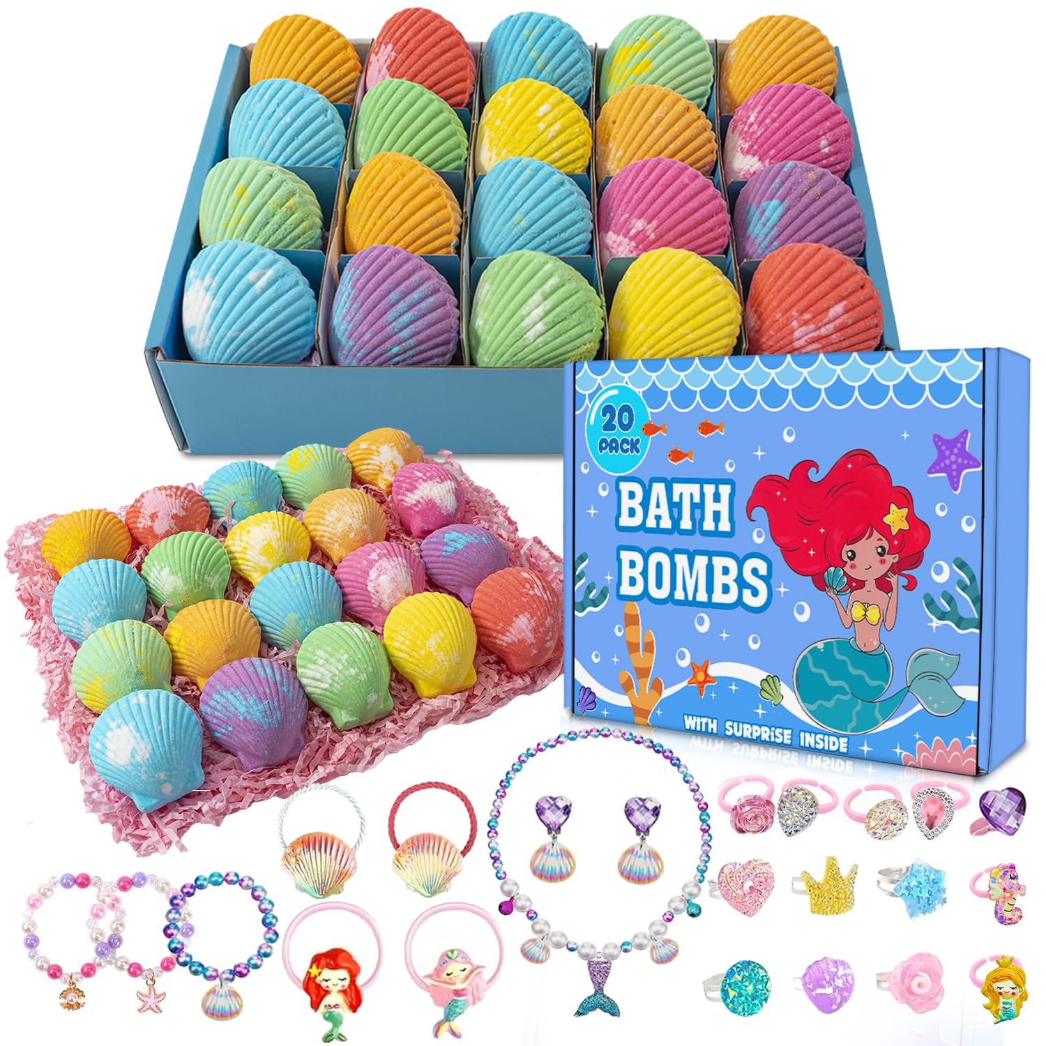 Bath Bombs for Kids with Surprise Fishing Games Inside for Girls Boys - 20 Kids Bath Bombs Gift Set, Handmade Bubble Bath Fizzes Bomb for Chrildren Birthday Christmas and Party Favor Gift for Boys