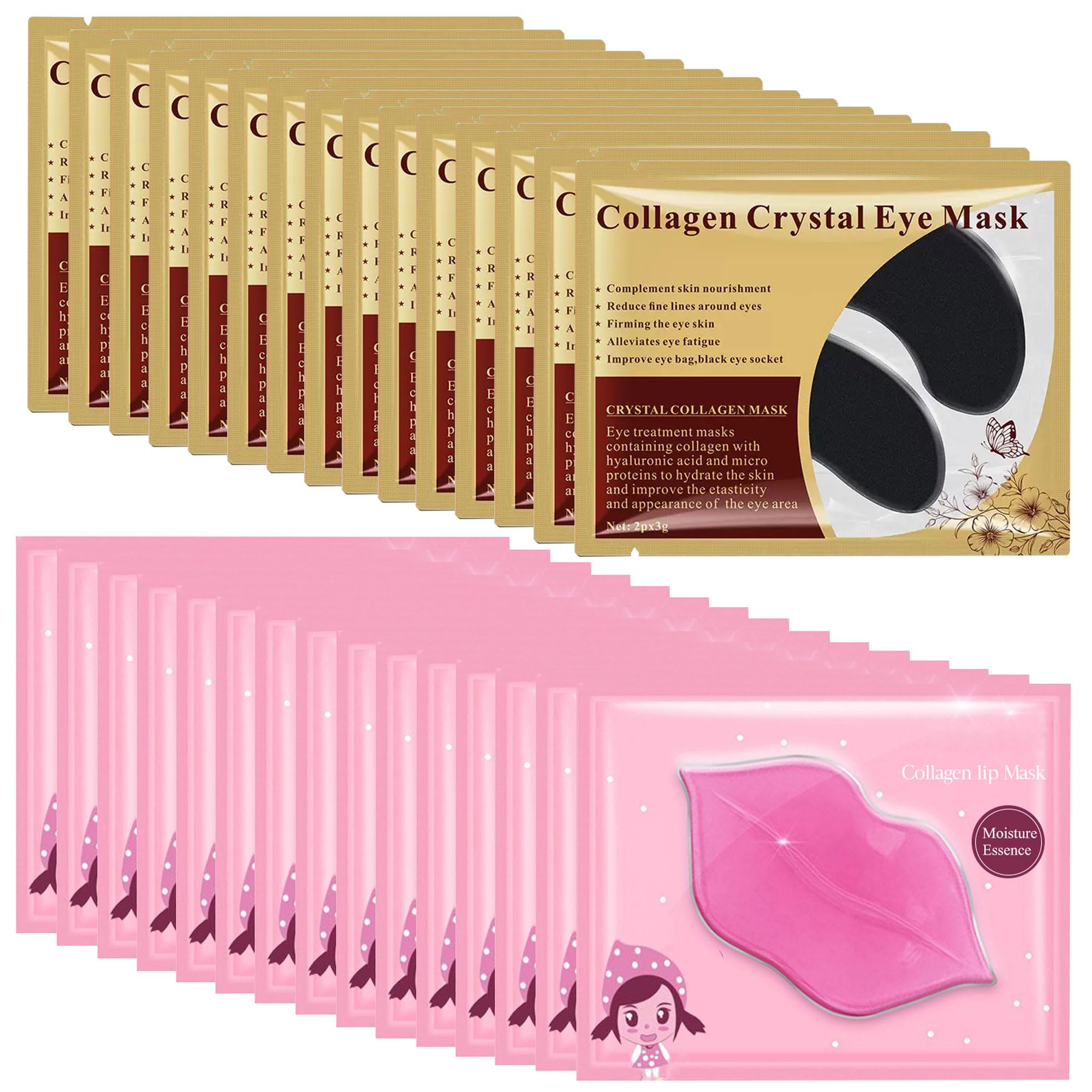 Lip Mask & Eye Mask - 30PCS Under Eye Patches Skincare for Puffy Eyes Bags Reducing Dark Circles,Collagen Hydrating Moisturizing Smoothing Gel Pads for Fade Fine Lines Anti-Aging Wrinkles Pink