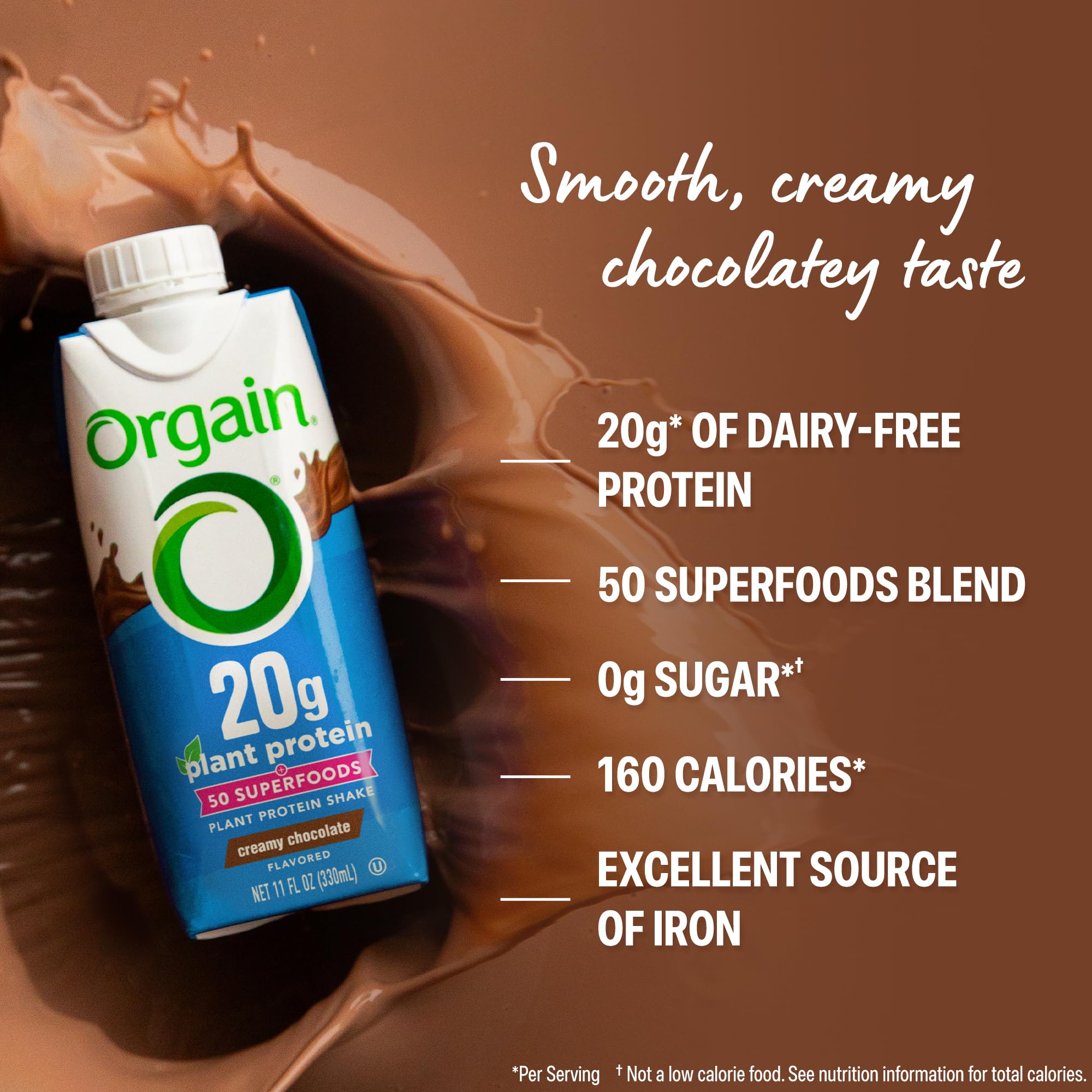 Orgain Organic Vegan Protein Shake, Creamy Chocolate - 20g Plant Based Protein, Ready to Drink, Fruits & Vegetables, Gluten Free, Kosher, No Soy or Dairy Ingredients, 11 Fl Oz (Pack of 12)