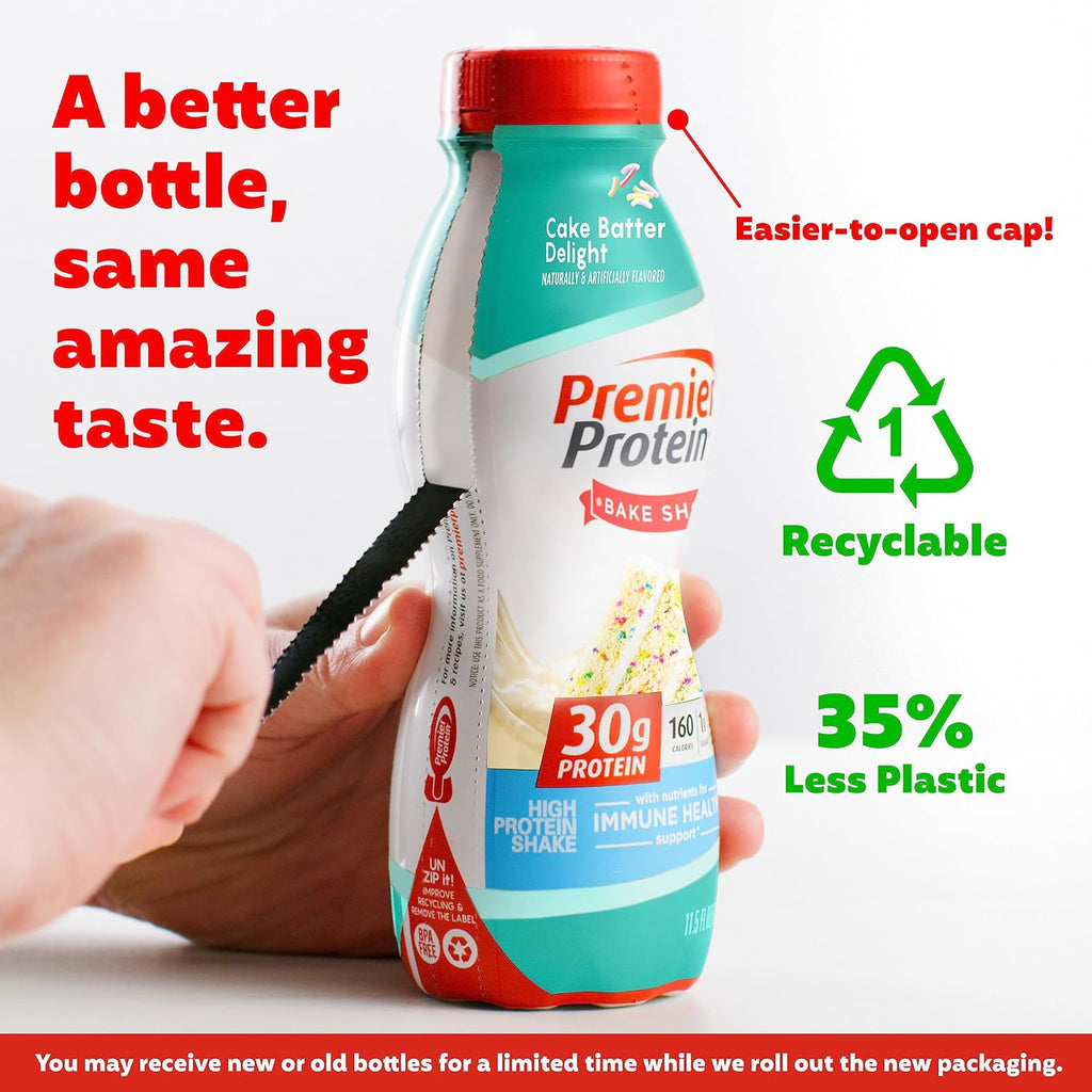 Premier Protein Shake, 30g Protein, 1g Sugar, 24 Vitamins&Minerals, Cinnamon Roll & Cake Batter Flavors, Pack of 12, 11.5oz Bottles