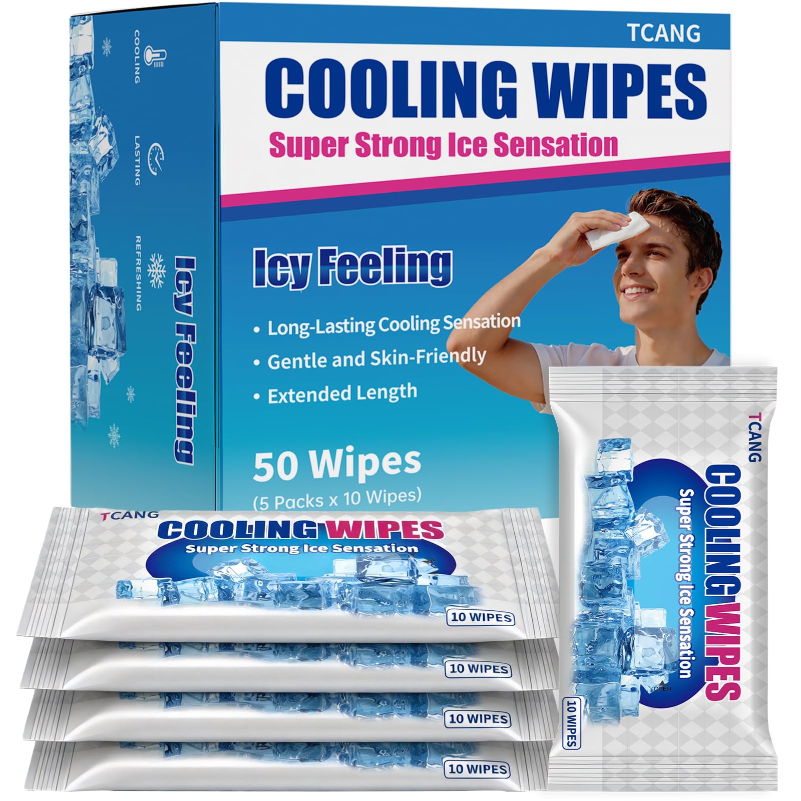 Cooling Face Body Wipes - 10 Packs of 10 (100 Wipes) - Disposable Individually Wrapped No-Rinse Cooling Towels, Extra-Thick Oversized Body Cleansing Wipes for Sports, Travel, Camping in Hot Weather