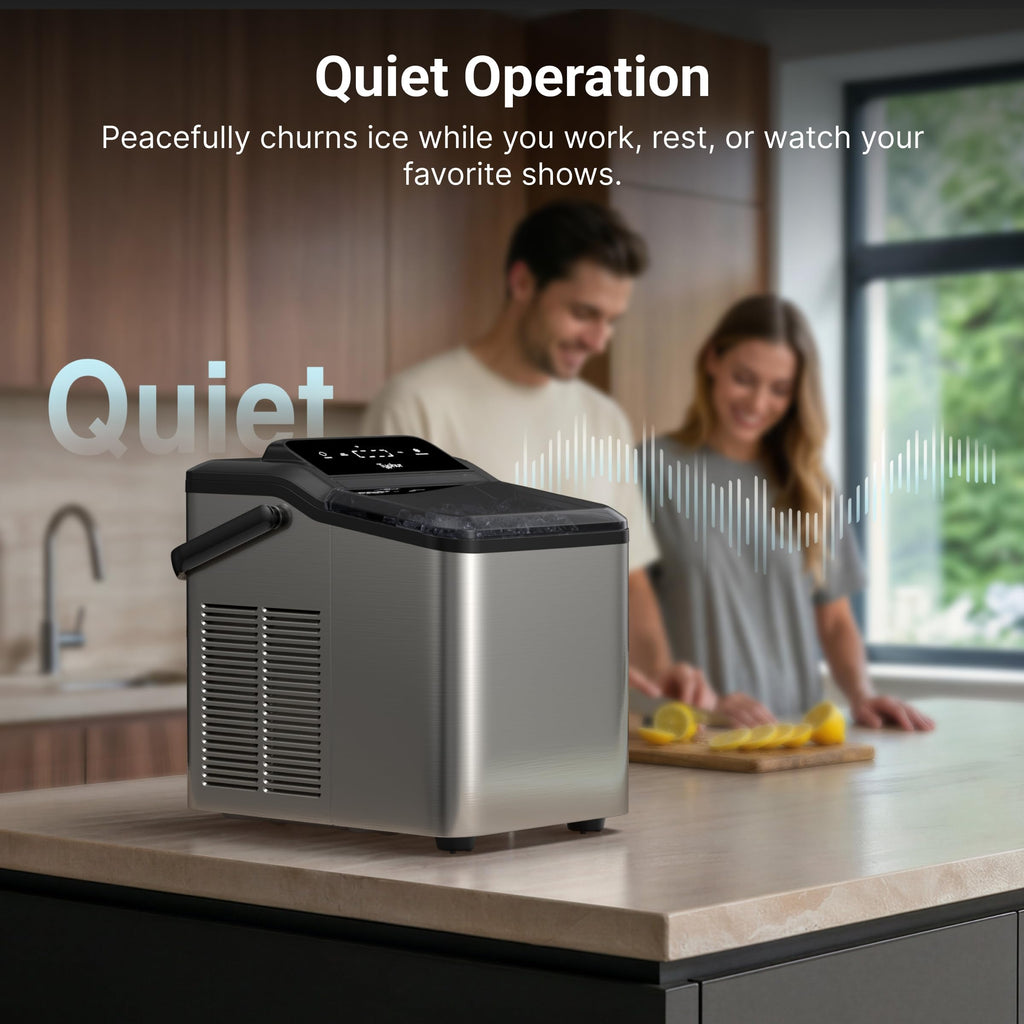 Typhur Smart Nugget Ice Maker Countertop with App Control, Pebble Ice Machine, Portable Pellet Ice Maker with Handle, Self-Cleaning Pump, 8 Cleaners, 35lbs/24H for Home, Kitchen, Office, RV, Silver