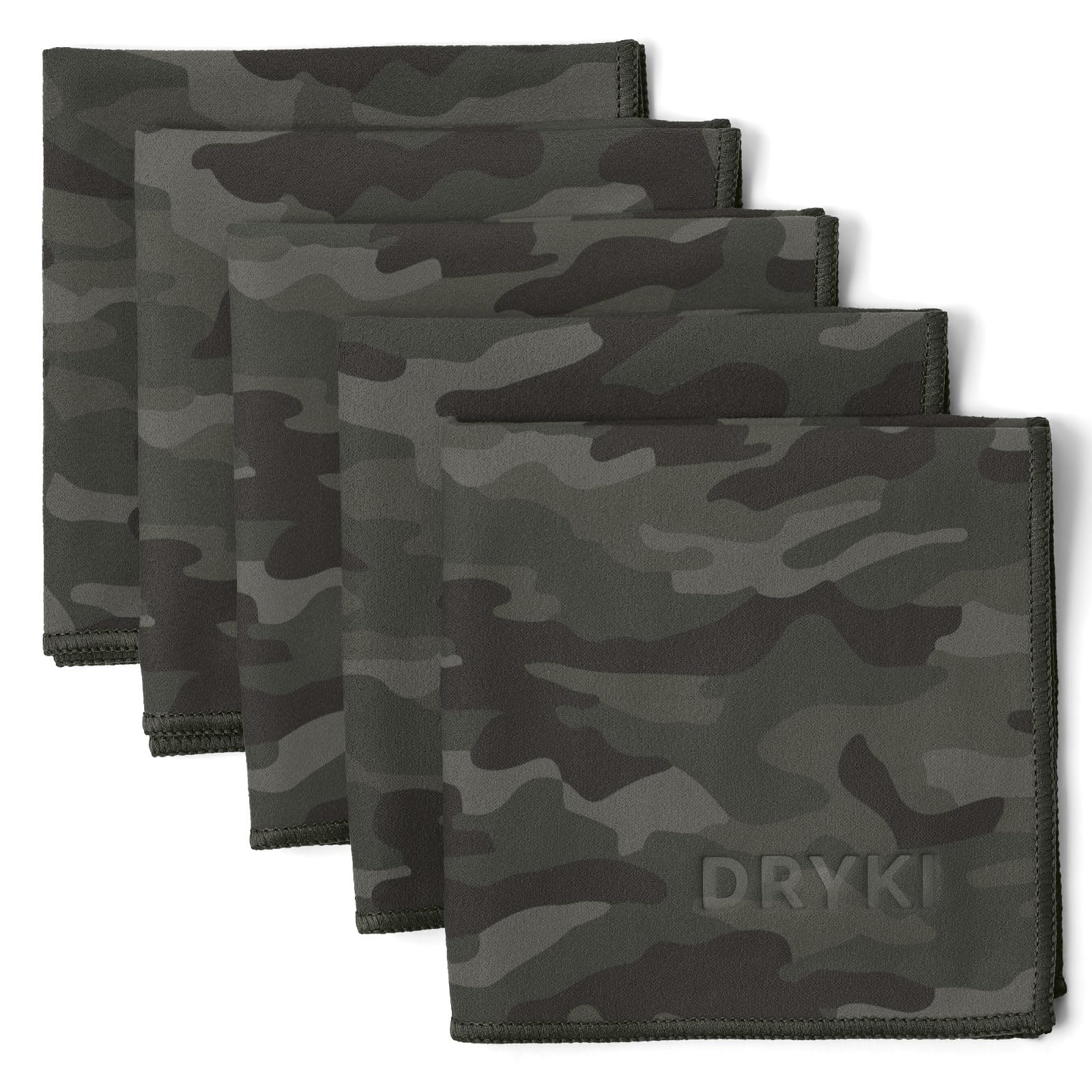 DRYKI Pocket-Sized Sweat Towels - The Original Sweat Absorbing Handkerchiefs - Quick-Dry Microfiber Sweat Rags for Face, Hands, & Body - Men & Women - Gym and Work (Moss Camo: 5 Pack)
