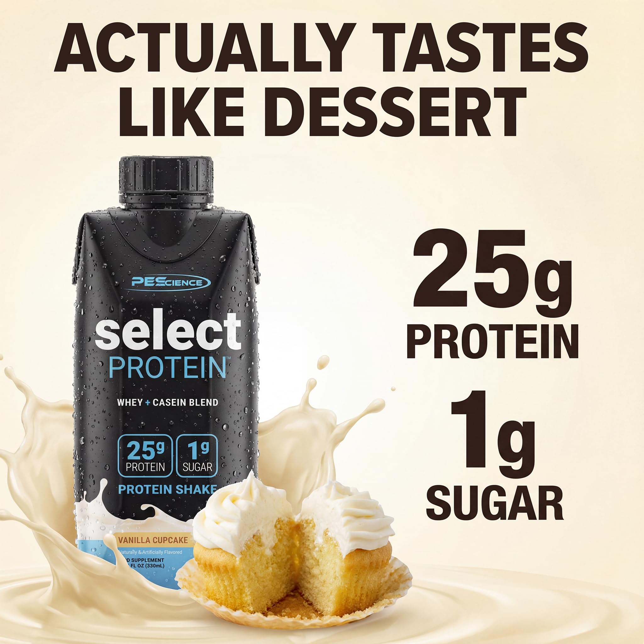 PEScience Select Protein Shake RTD, 25g Whey and Casein Blend, High Protein Drink, Gluten Free, Keto Friendly, 0g Sugar, Low Carb Ready to Drink Meal Replacement, Chocolate Truffle - Pack of 4