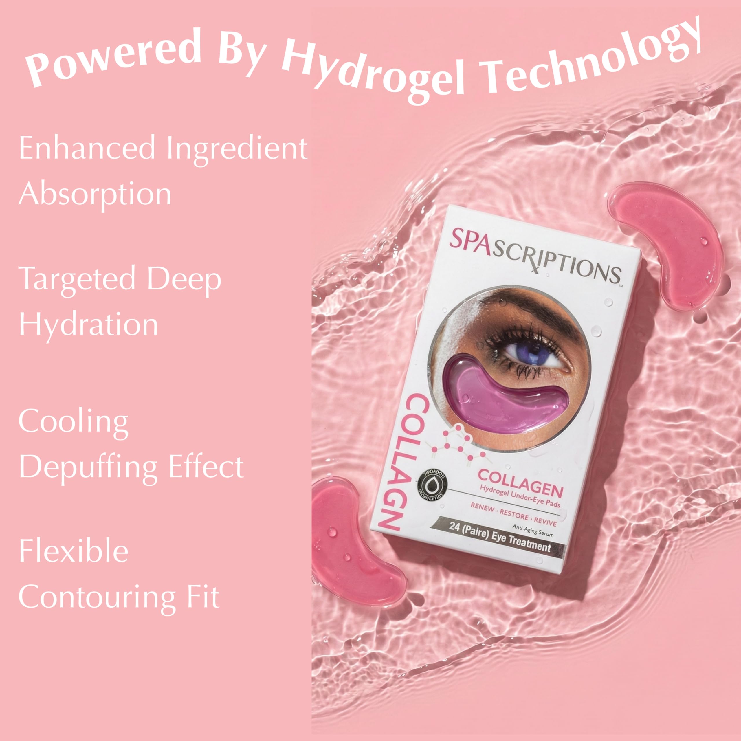 SpaScriptions Collagen Hydrogel Under Eye Patches - Anti-Wrinkle Eye Masks for Dark Circles & Puffiness, Firming & Hydrating Gel Eye Pads for Men & Women for Refreshing Daily Skin Care, 4 Pairs