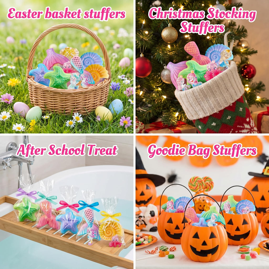 Clear&Fresh Mermaid Bath Bombs for Kids with Surprise Toys Inside, 9 Extra Large Bath Salts with Calming and Long-Lasting Scent, Natural Bubble Bath Bombs for Girls Sensitive Skin