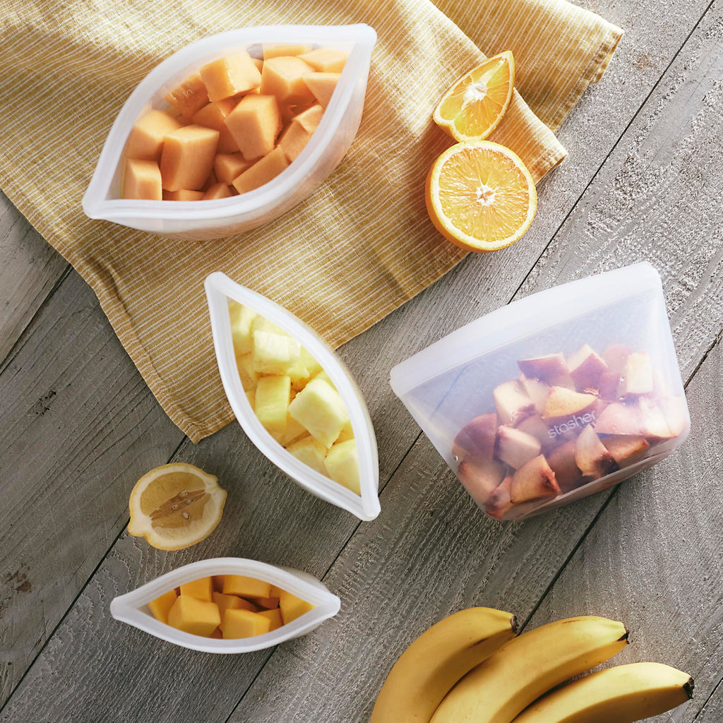 Stasher Silicone Reusable Storage Bags, 4-Pack, Reusable Freezer Bags, Microwave, Dishwasher, Oven Safe, Sous Vide, Premium Lunch Containers, Eco Friendly, Food Storage Bags, Snack Bags, Multicolor