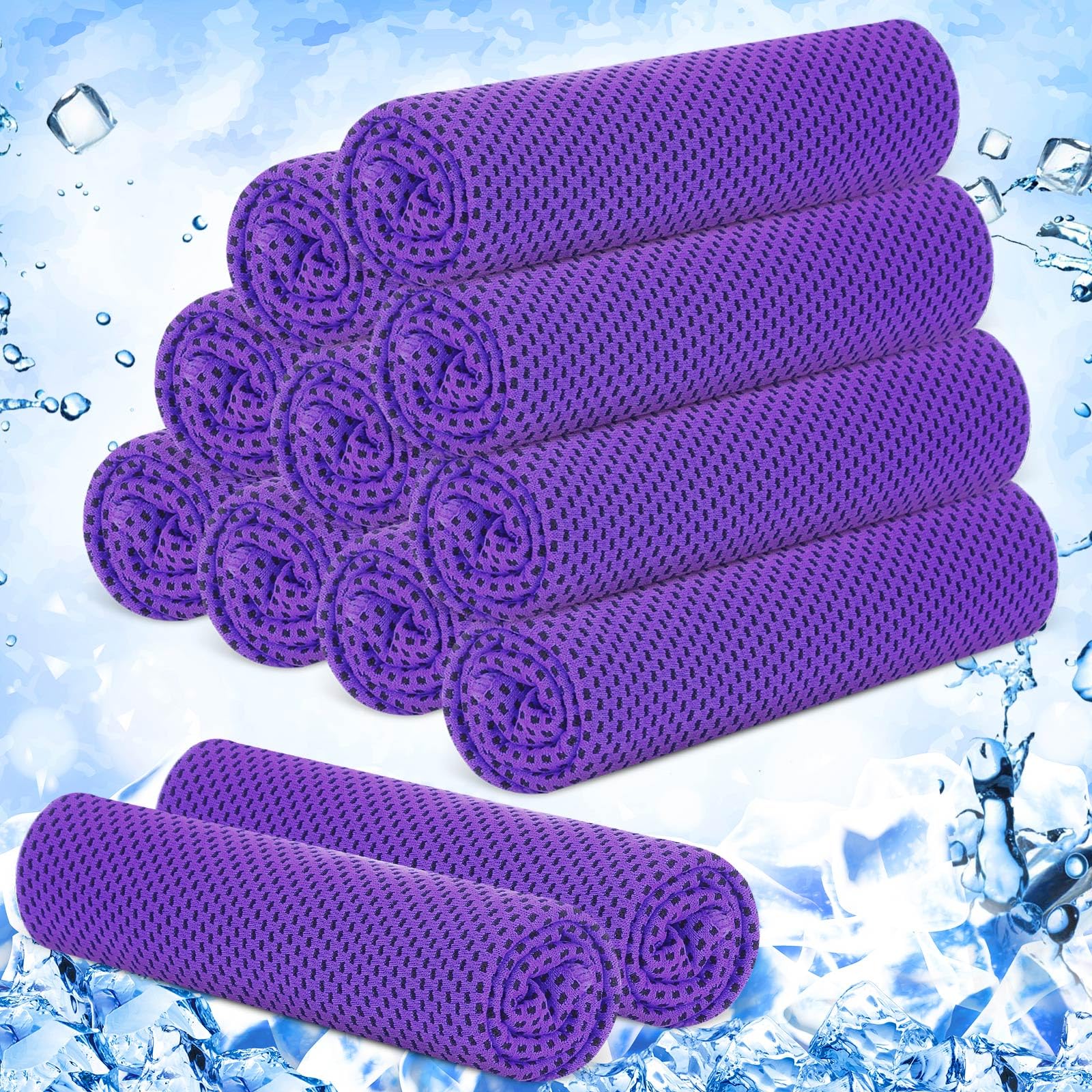 Hosuly 12 Pieces Cooling Towels, 40 x 12 Inch Ice Cool Towel for Neck and Face Microfiber Soft Breathable Chilly Rags for Yoga, Sports, Golf, Gym, Running, Workout(Purple)